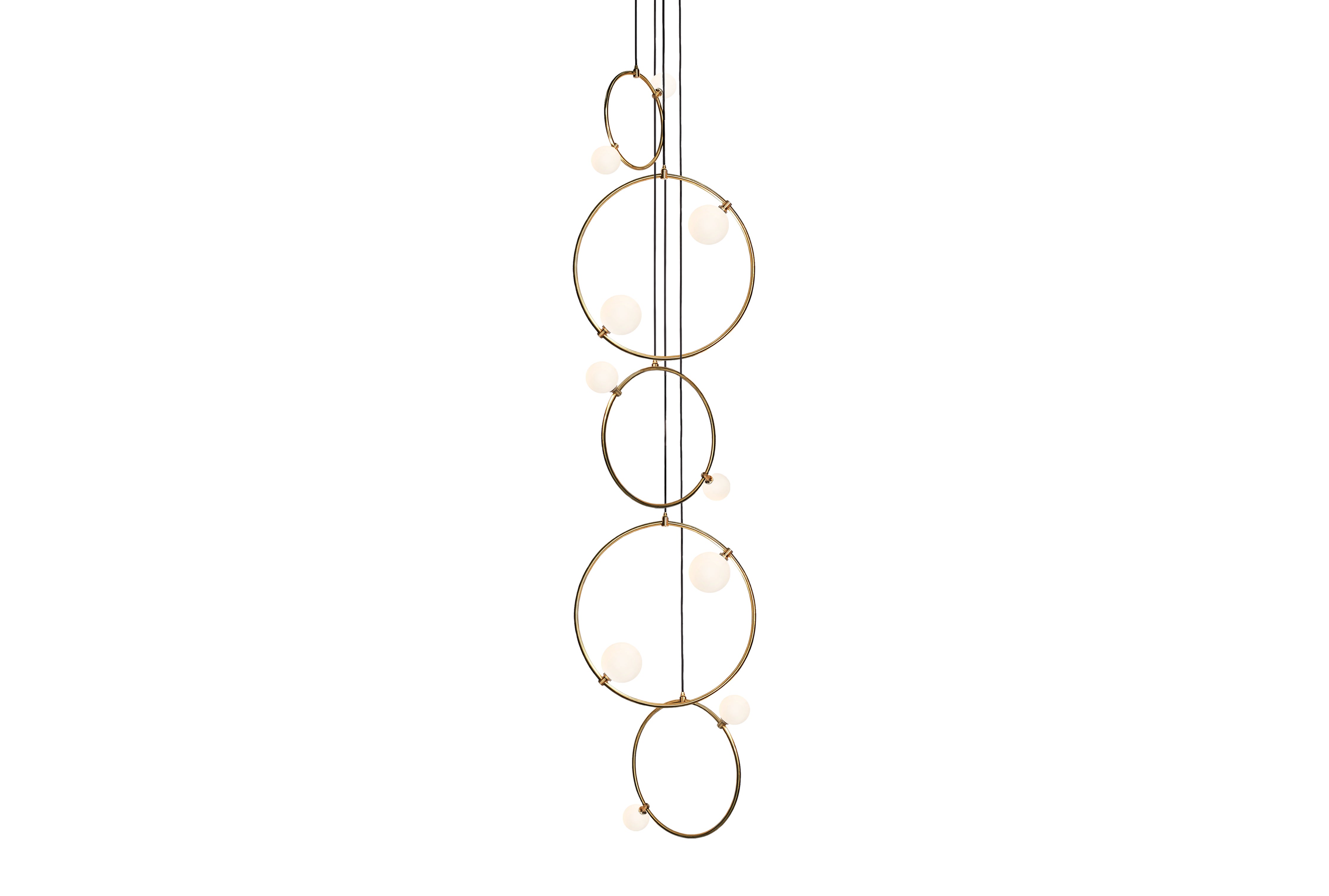 'Drops 5 Piece' by Marc Wood. Handmade Brass Ring Lamps, Opal Glass Shades
