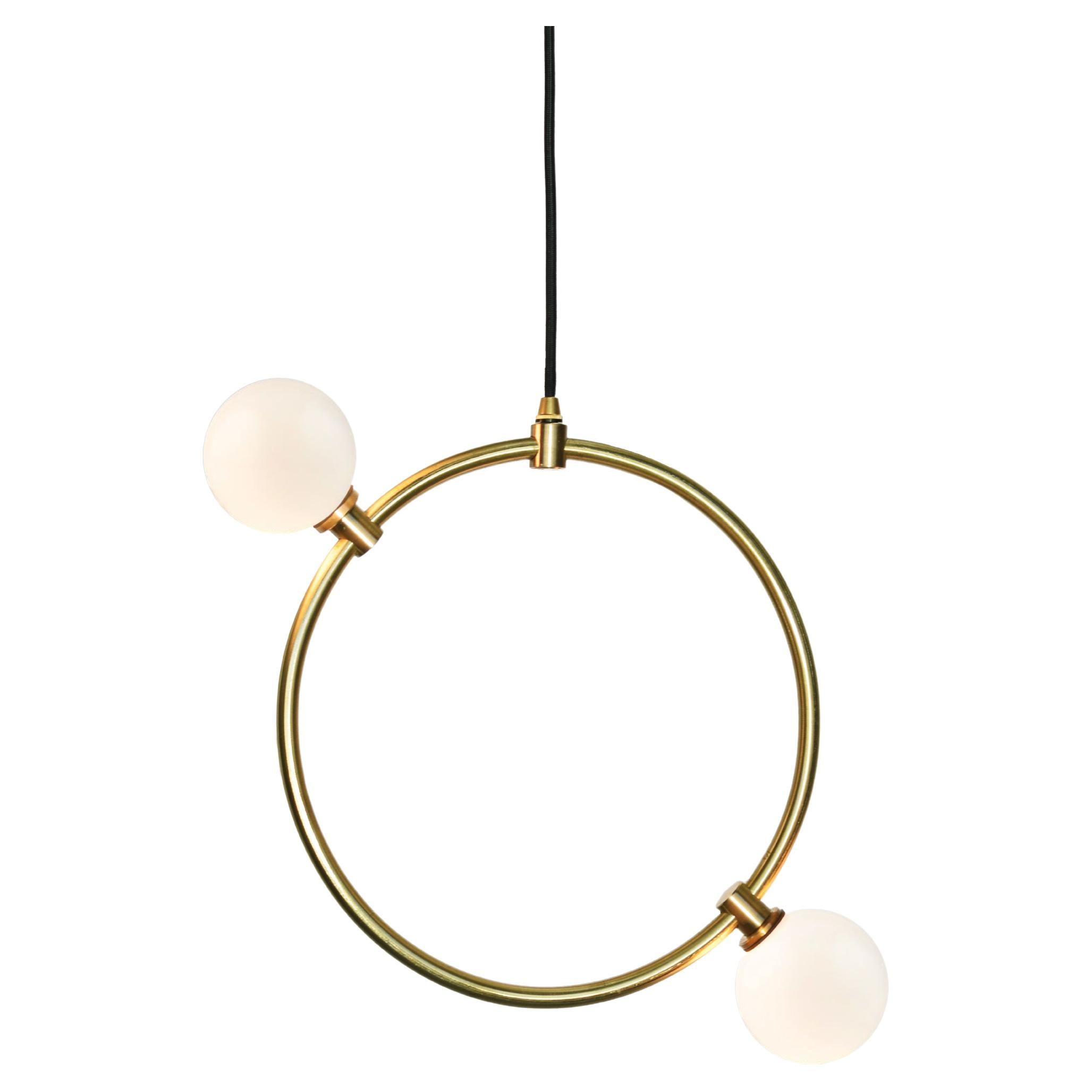 'Drops Pendant Large' by Marc Wood. Handmade Brass Ring Lamps, Opal Glass Shades For Sale