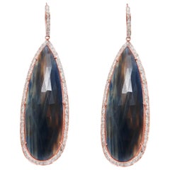 Drops Rough Cut Sapphire 2 Carat Diamonds 18 Karat Rose Gold Earrings Drops