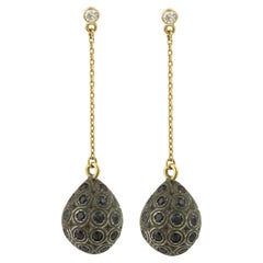 Drops Sapphires Diamonds 18k Yellow Gold Earrings