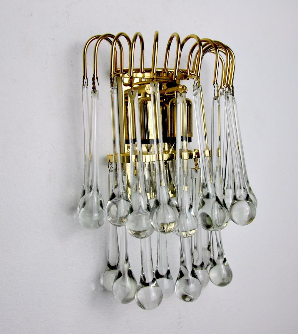 Italian Drops Wall Lamp by Venini, Murano Glass, Italy, 1960 For Sale