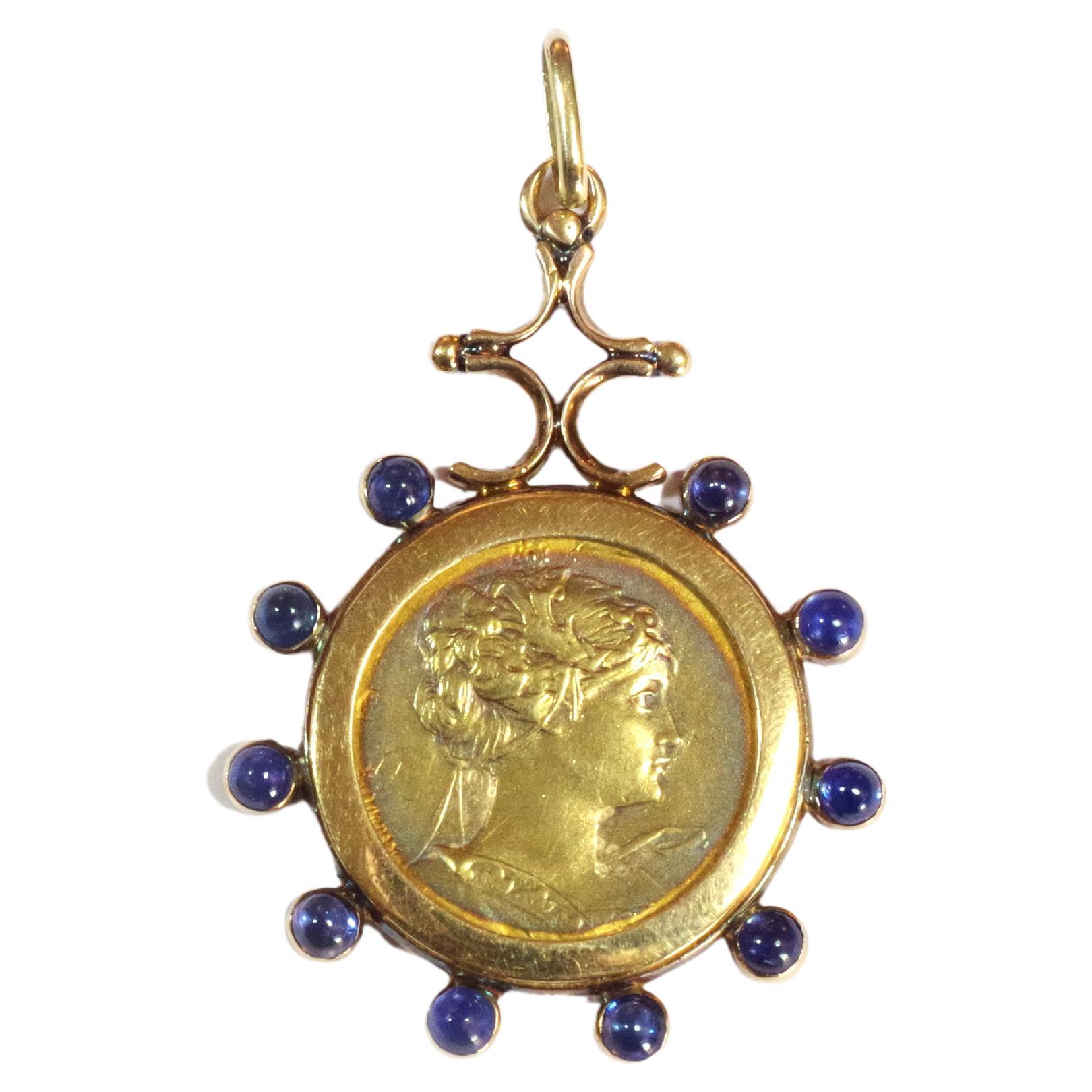 Dropsy Art Nouveau Pendant in 18k Gold, Religious Pendant