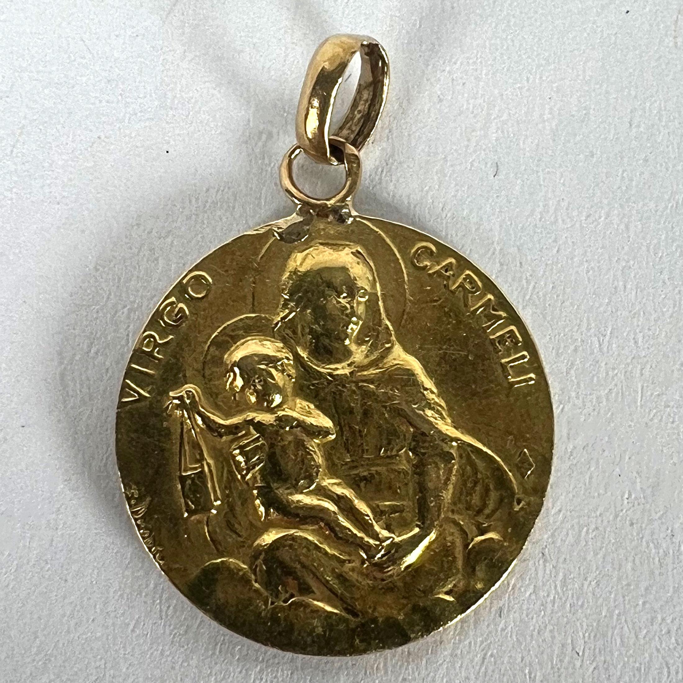Dropsy Sacred Heart Virgin Mary Madonna Carmeli 18K Yellow Gold Medal Pendant en venta 7