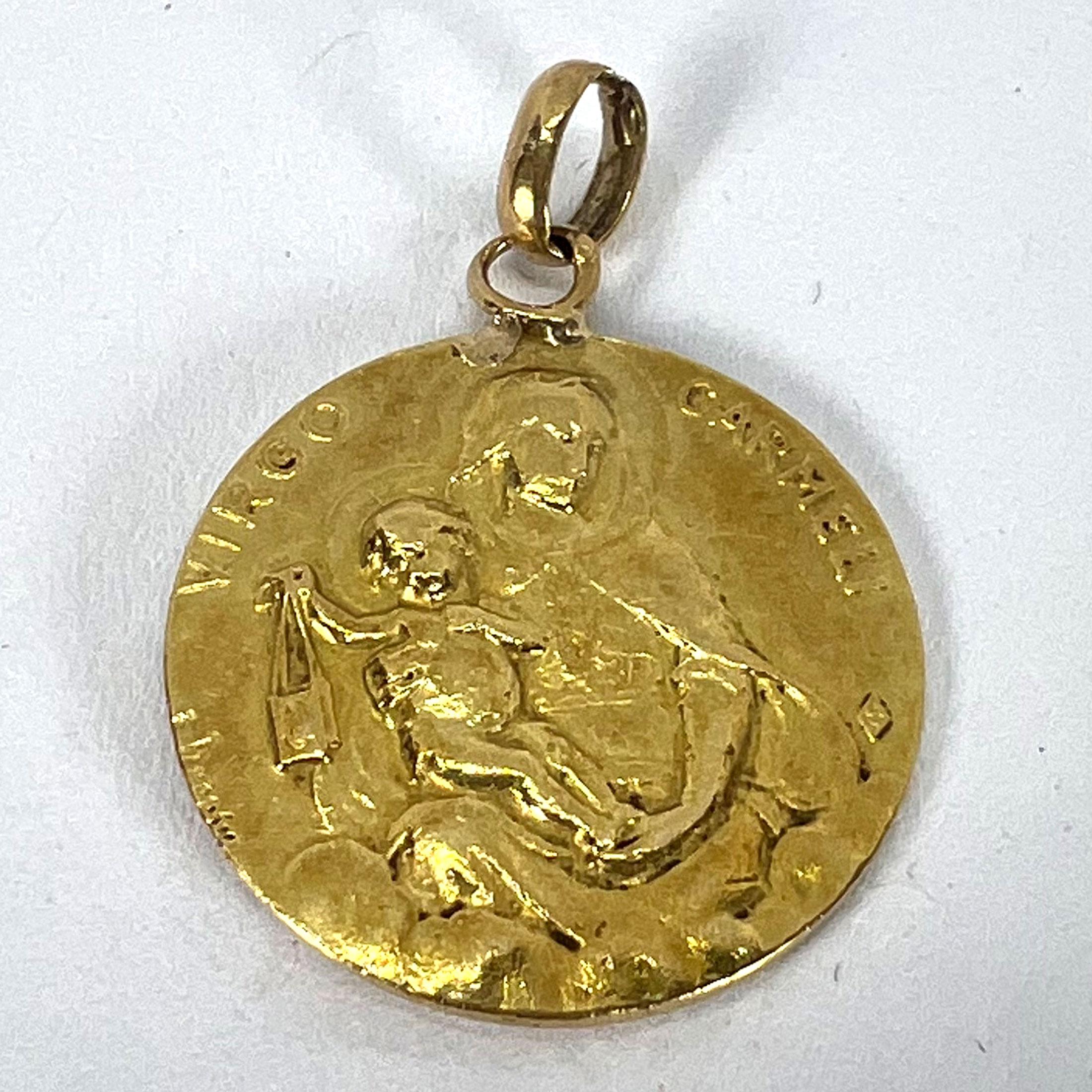 Dropsy Sacred Heart Virgin Mary Madonna Carmeli 18K Yellow Gold Medal Pendant en venta 8