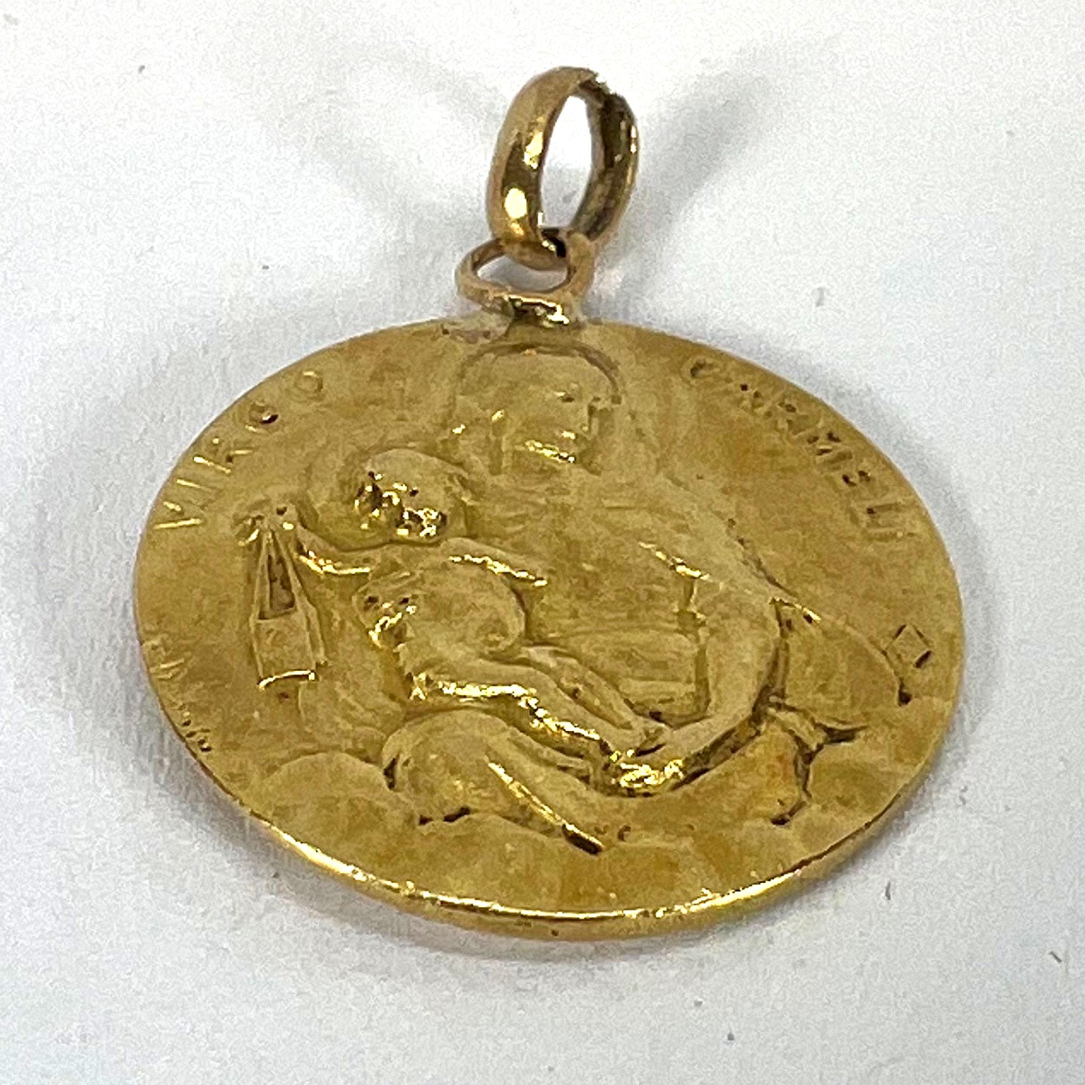Dropsy Sacred Heart Virgin Mary Madonna Carmeli 18K Yellow Gold Medal Pendant en venta 9