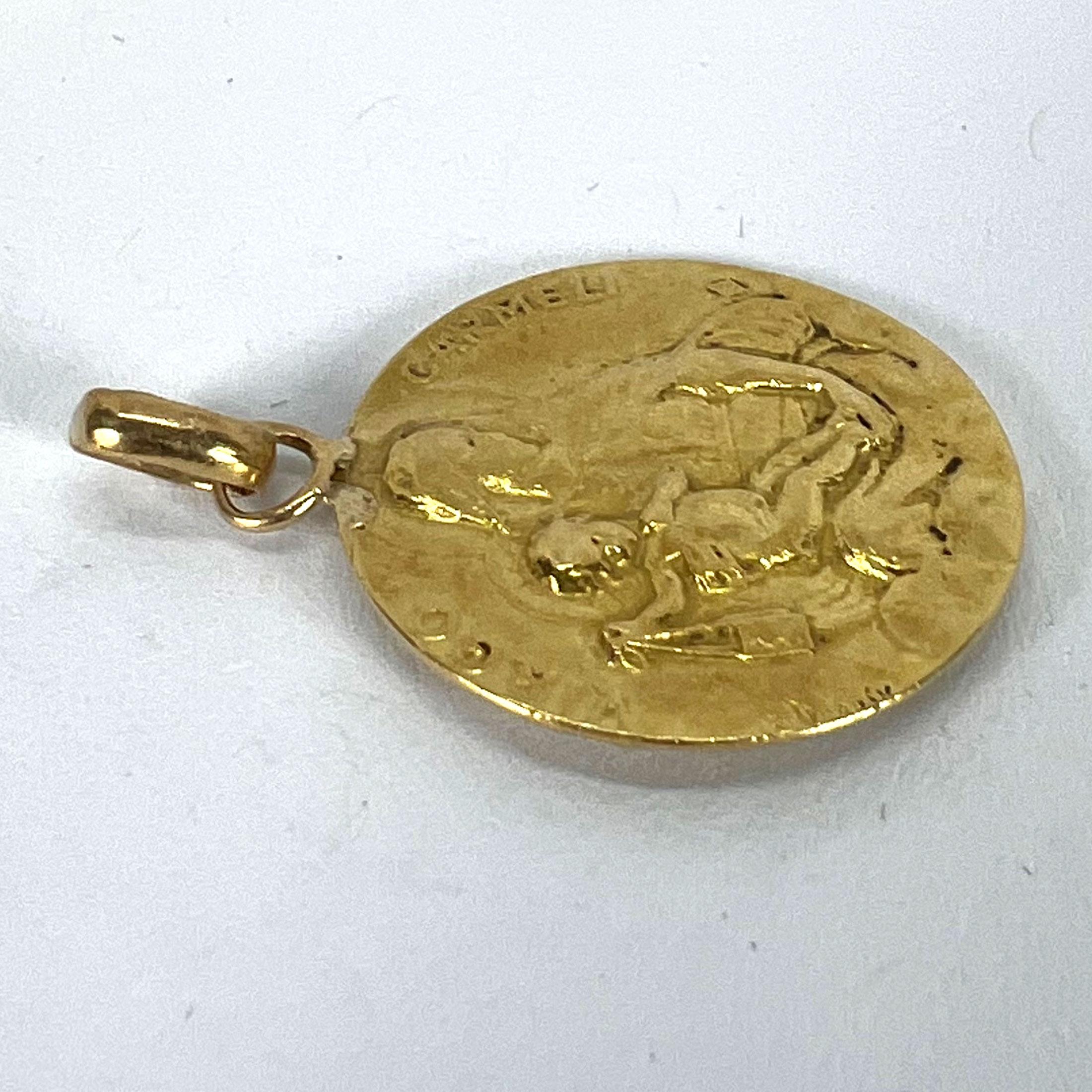 Dropsy Sacred Heart Virgin Mary Madonna Carmeli 18K Yellow Gold Medal Pendant en venta 10
