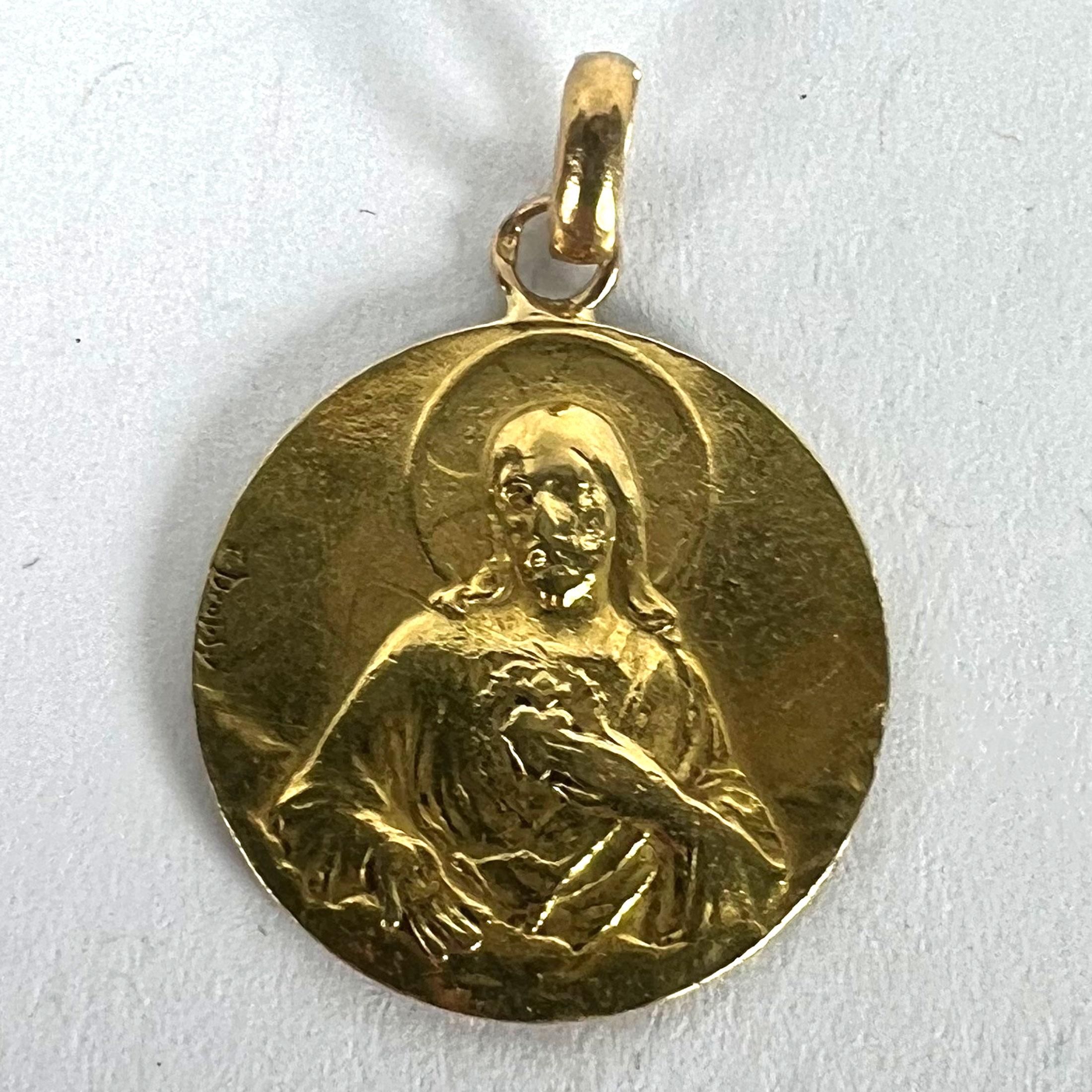 Dropsy Sacred Heart Virgin Mary Madonna Carmeli 18K Yellow Gold Medal Pendant en venta 11