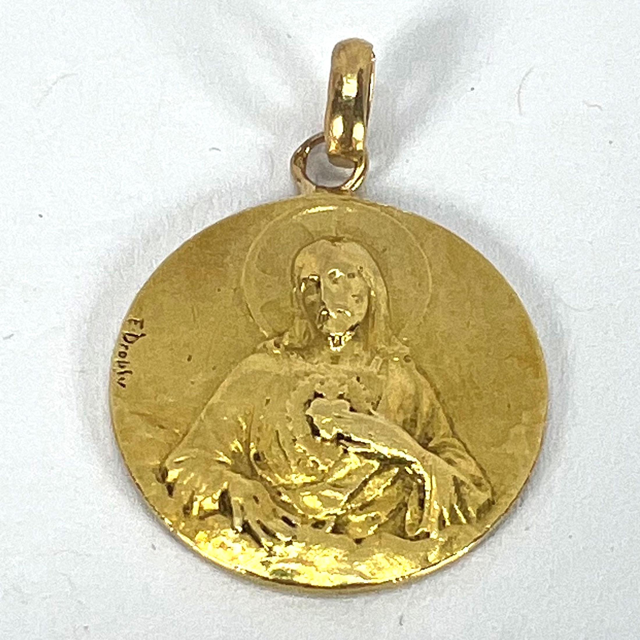 Dropsy Sacred Heart Virgin Mary Madonna Carmeli 18K Yellow Gold Medal Pendant en venta 12