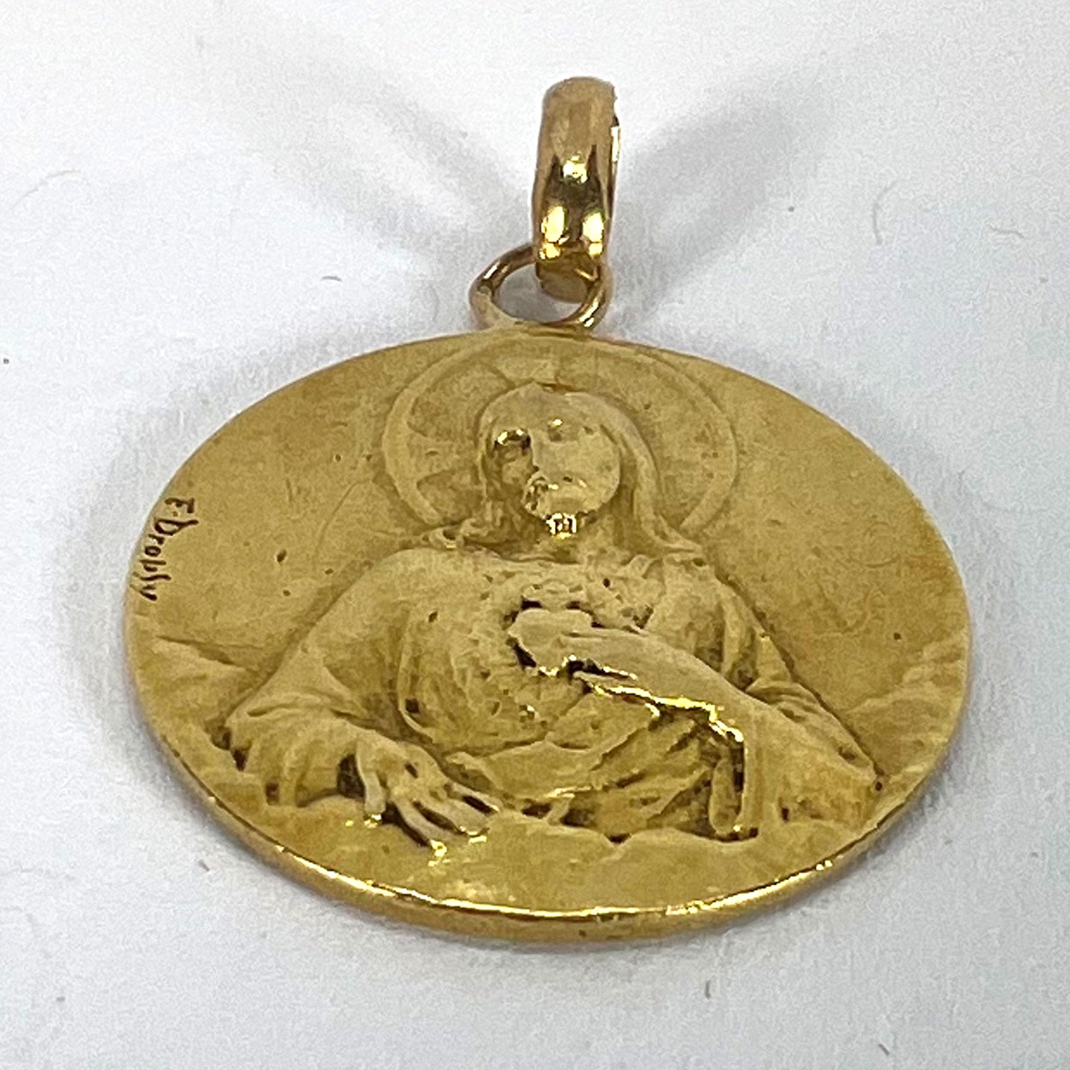 Dropsy Sacred Heart Virgin Mary Madonna Carmeli 18K Yellow Gold Medal Pendant en venta 13