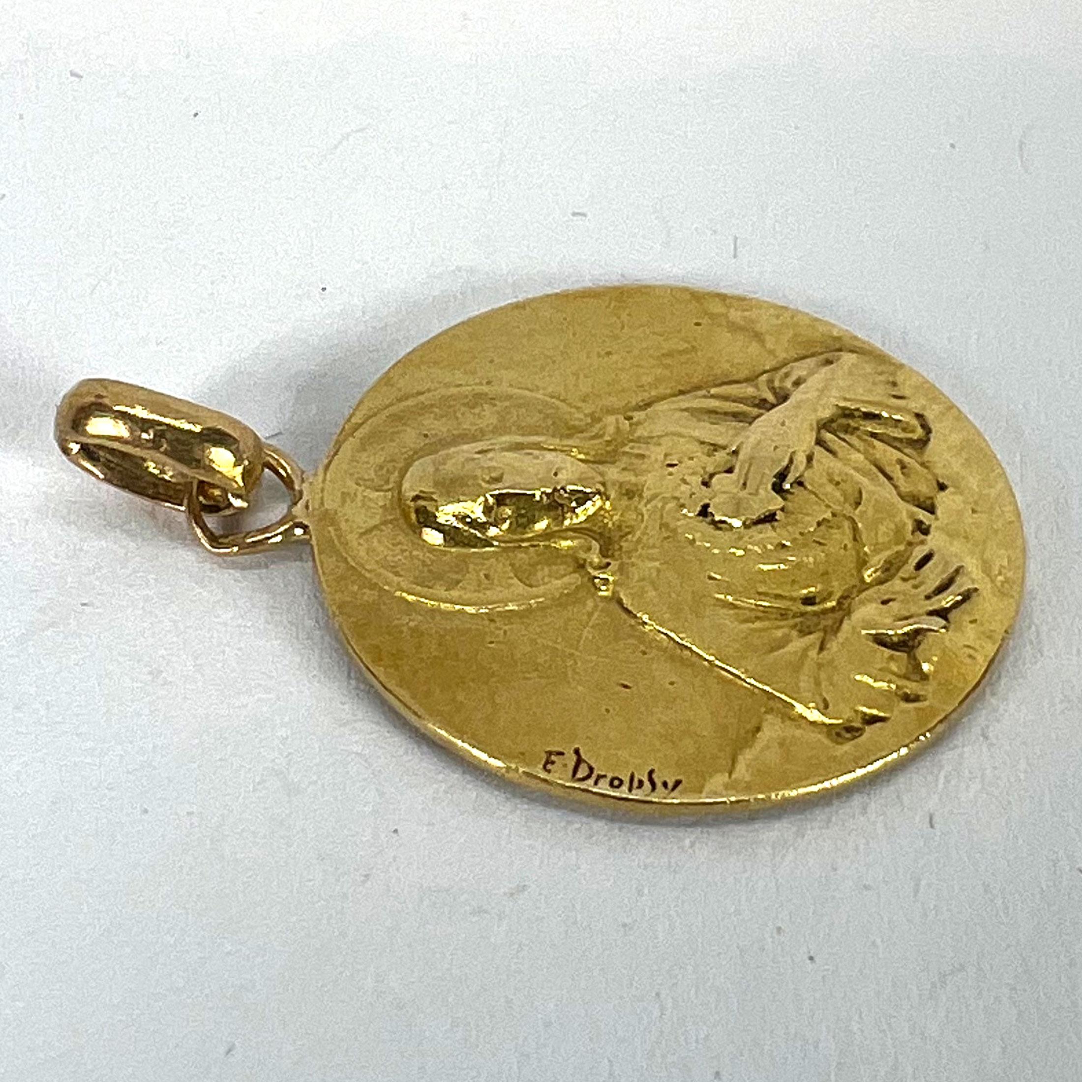 Dropsy Sacred Heart Virgin Mary Madonna Carmeli 18K Yellow Gold Medal Pendant en venta 14