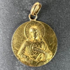 Dropsy Sacred Heart Virgin Mary Madonna Carmeli 18K Yellow Gold Medal Pendant