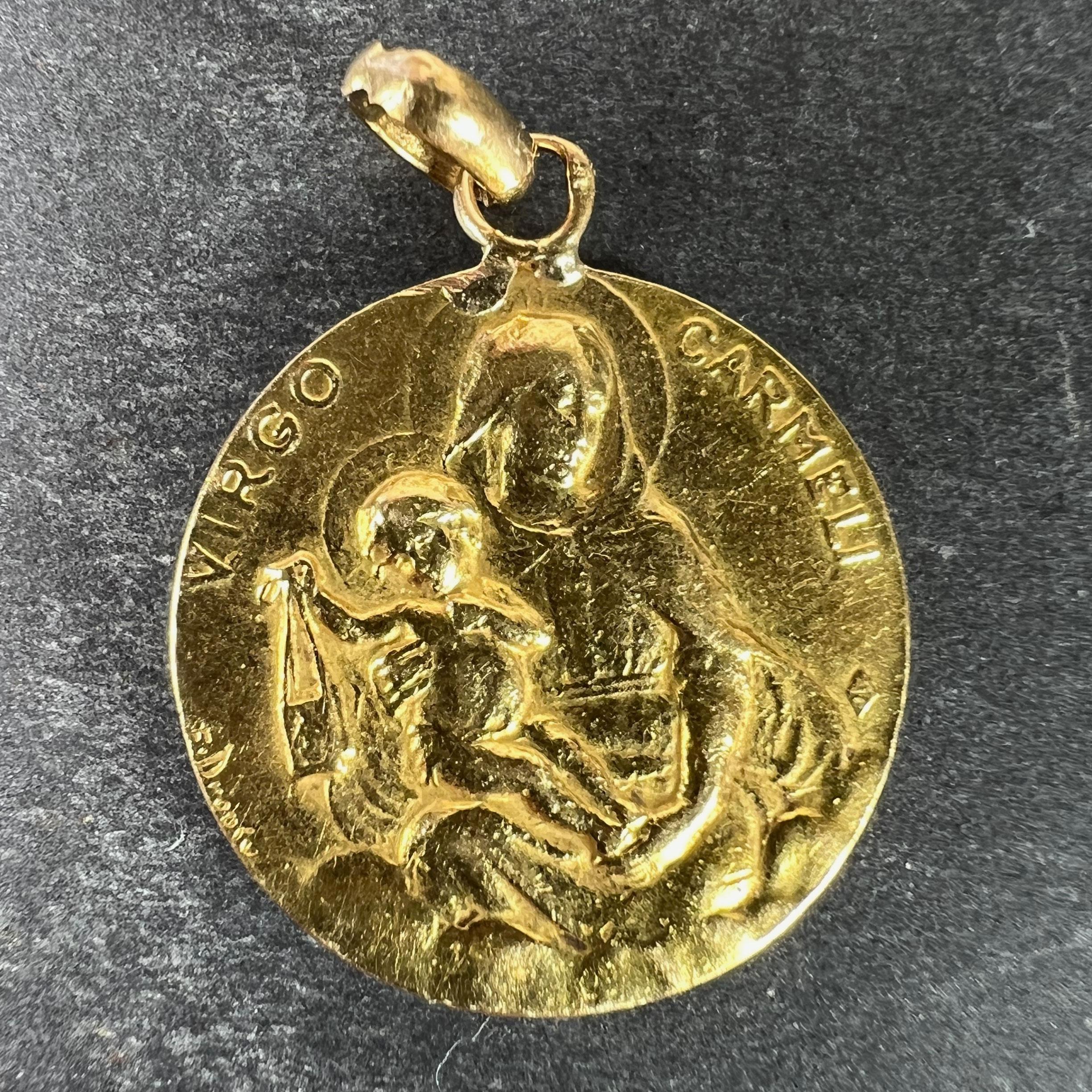 Dropsy Sacred Heart Virgin Mary Madonna Carmeli 18K Yellow Gold Medal Pendant en Bueno estado para la venta en London, GB