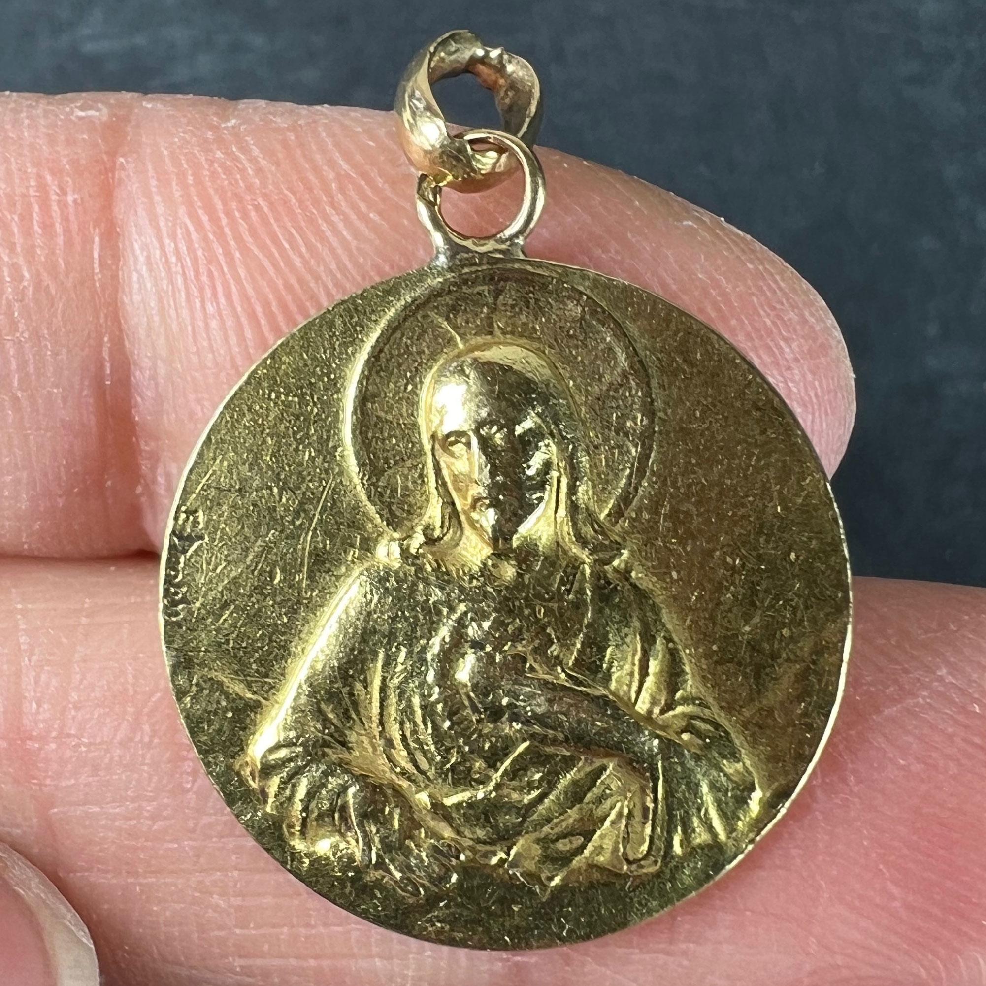 Dropsy Sacred Heart Virgin Mary Madonna Carmeli 18K Yellow Gold Medal Pendant en venta 1
