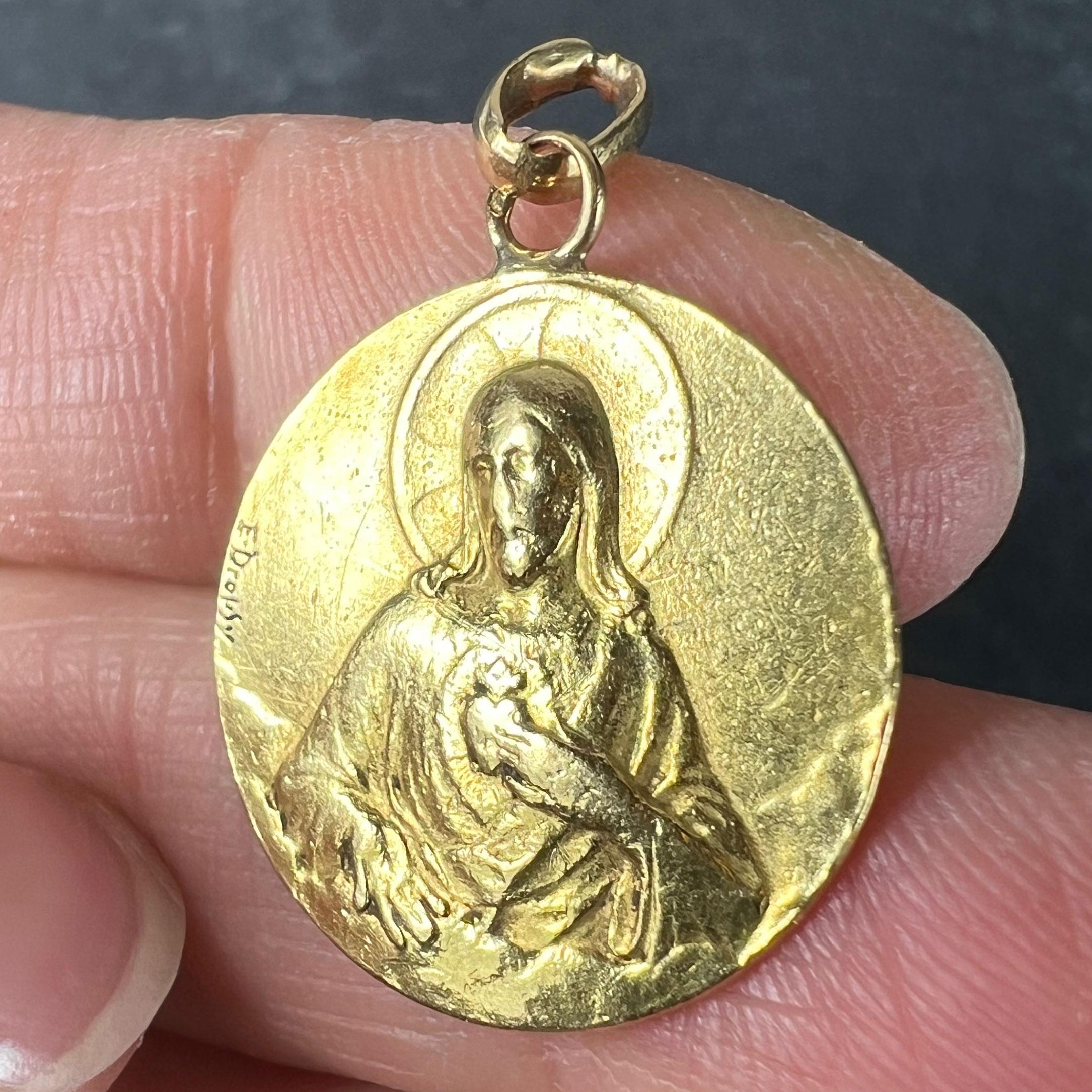 Dropsy Sacred Heart Virgin Mary Madonna Carmeli 18K Yellow Gold Medal Pendant en venta 2