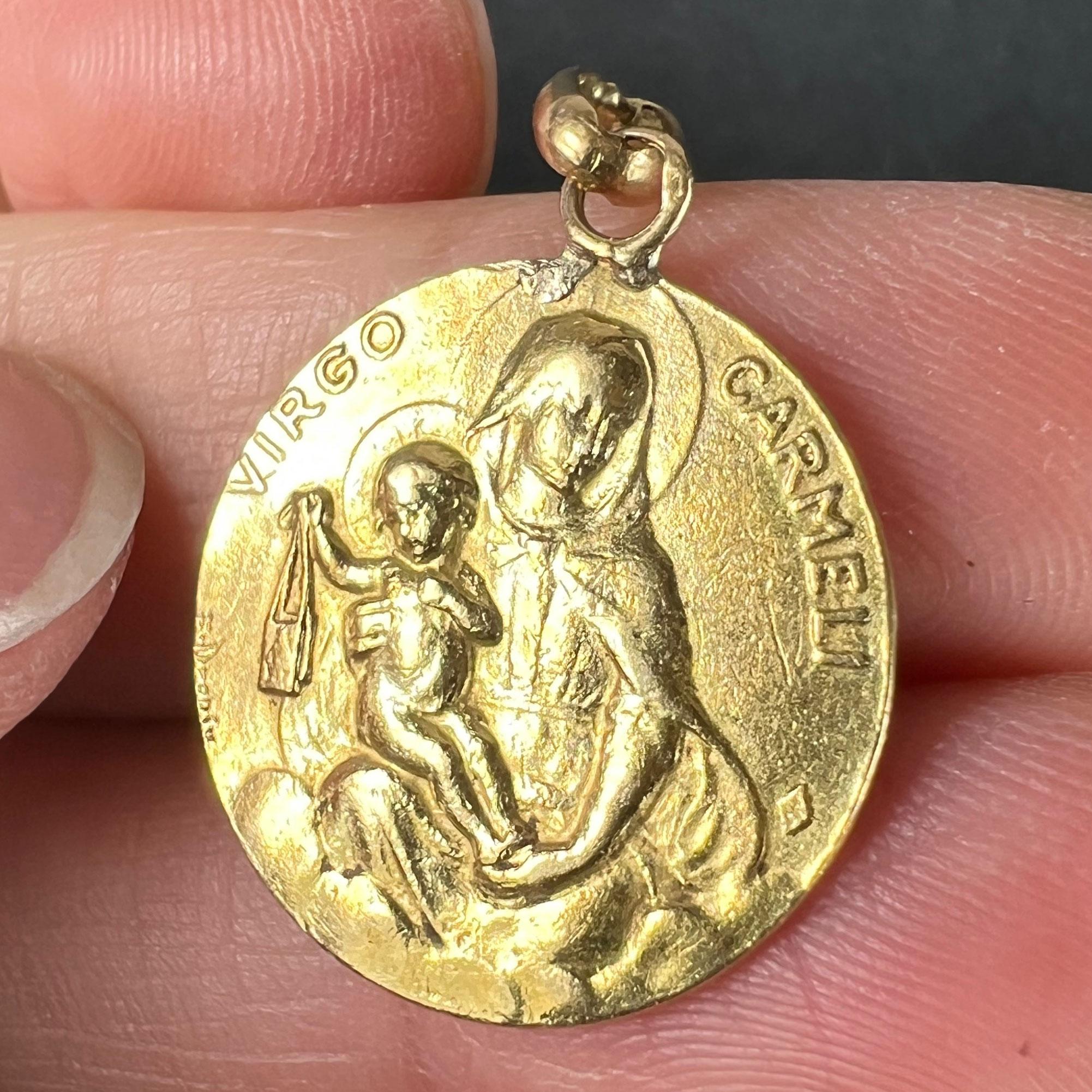 Dropsy Sacred Heart Virgin Mary Madonna Carmeli 18K Yellow Gold Medal Pendant en venta 4