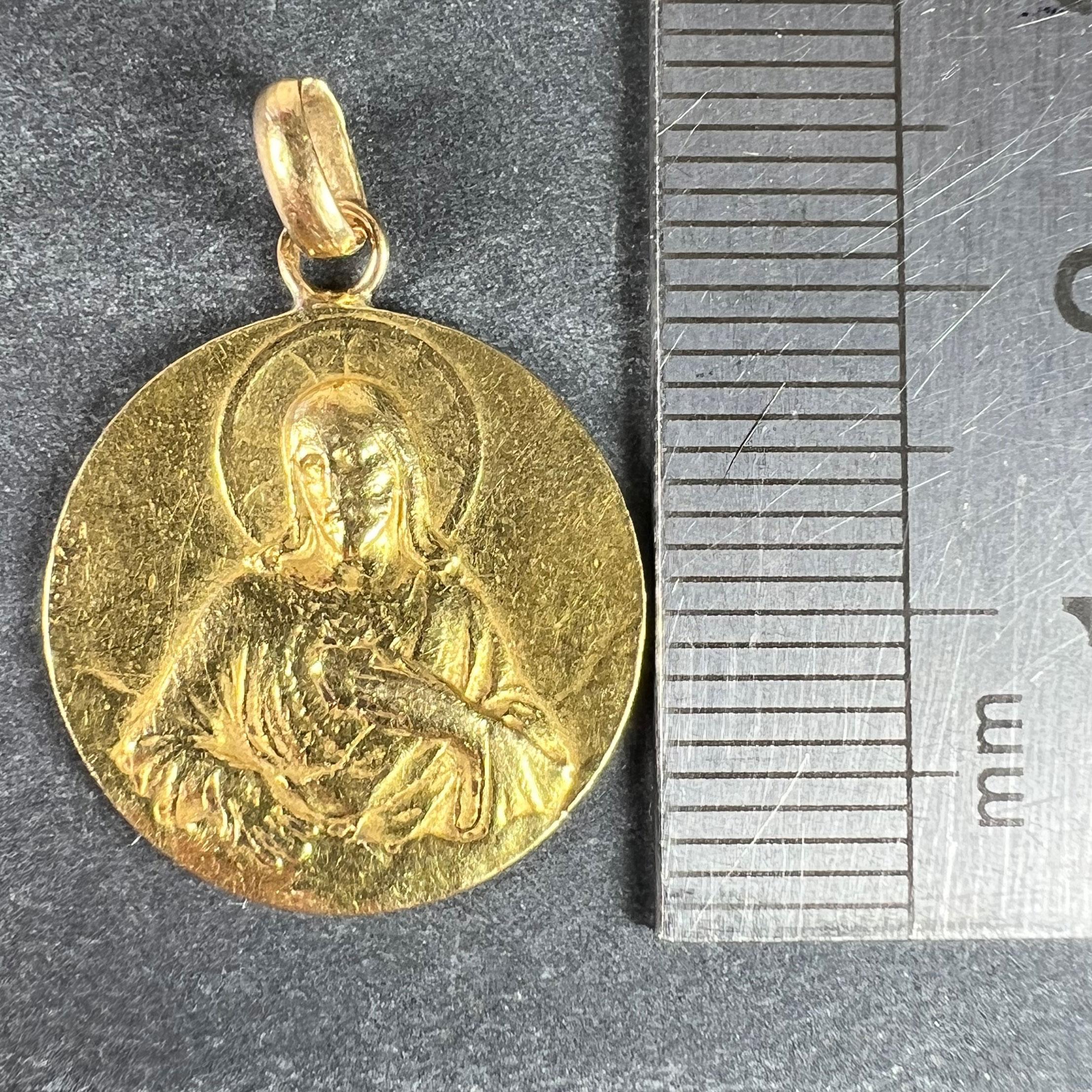 Dropsy Sacred Heart Virgin Mary Madonna Carmeli 18K Yellow Gold Medal Pendant en venta 5