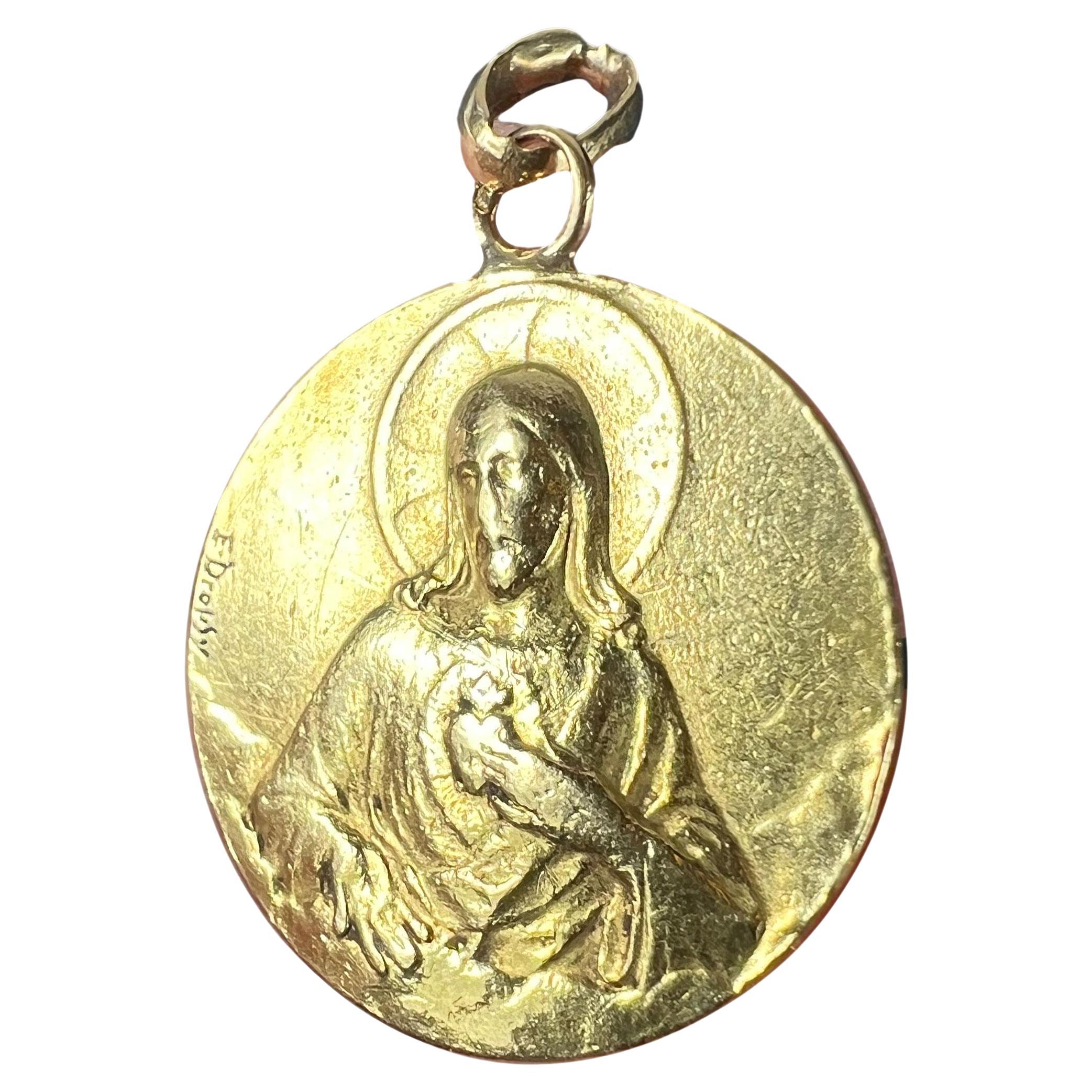 Dropsy Sacred Heart Virgin Mary Madonna Carmeli 18K Yellow Gold Medal Pendant