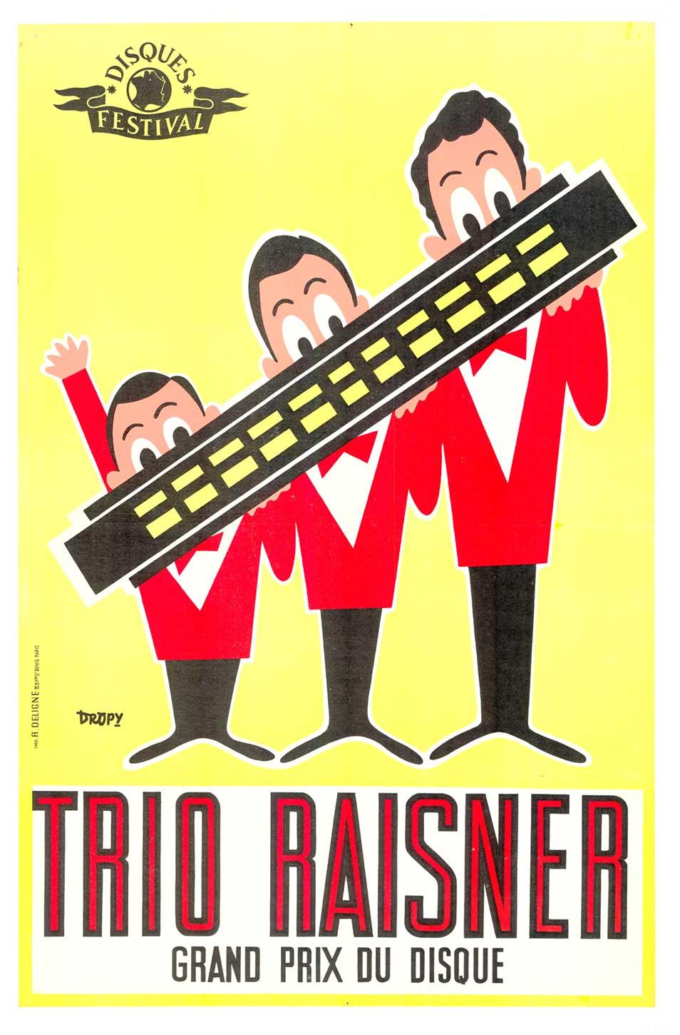 Dropy Print – Original Trio Raisner Grand Prix du Disque, Mundharmonika Leinen hinterlegt Französisch Plakat