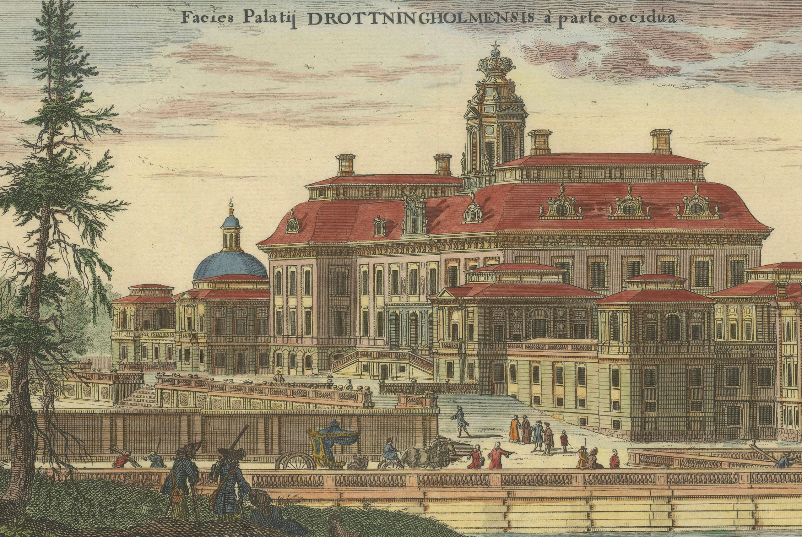 Engraved Drottningholm Palace in Sweden: East and West Views by Dahlbergh, 1707 For Sale