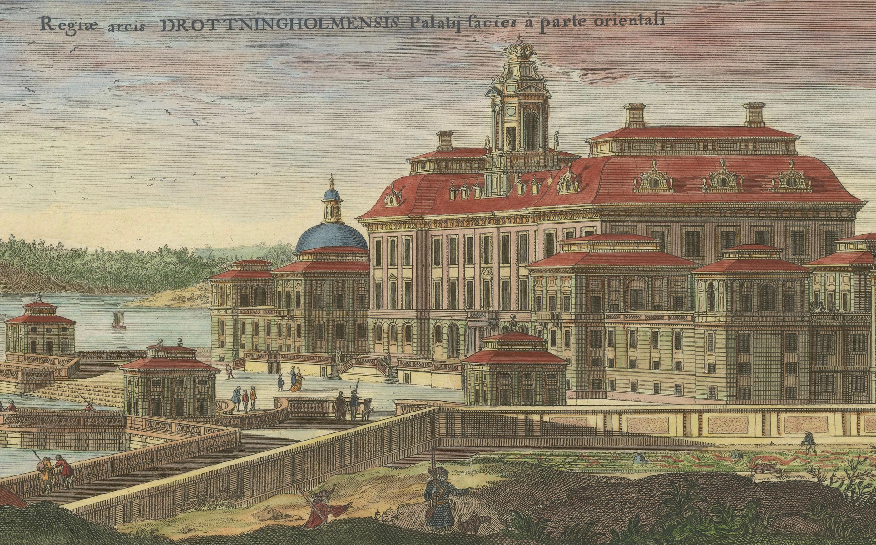Paper Drottningholm Palace in Sweden: East and West Views by Dahlbergh, 1707 For Sale
