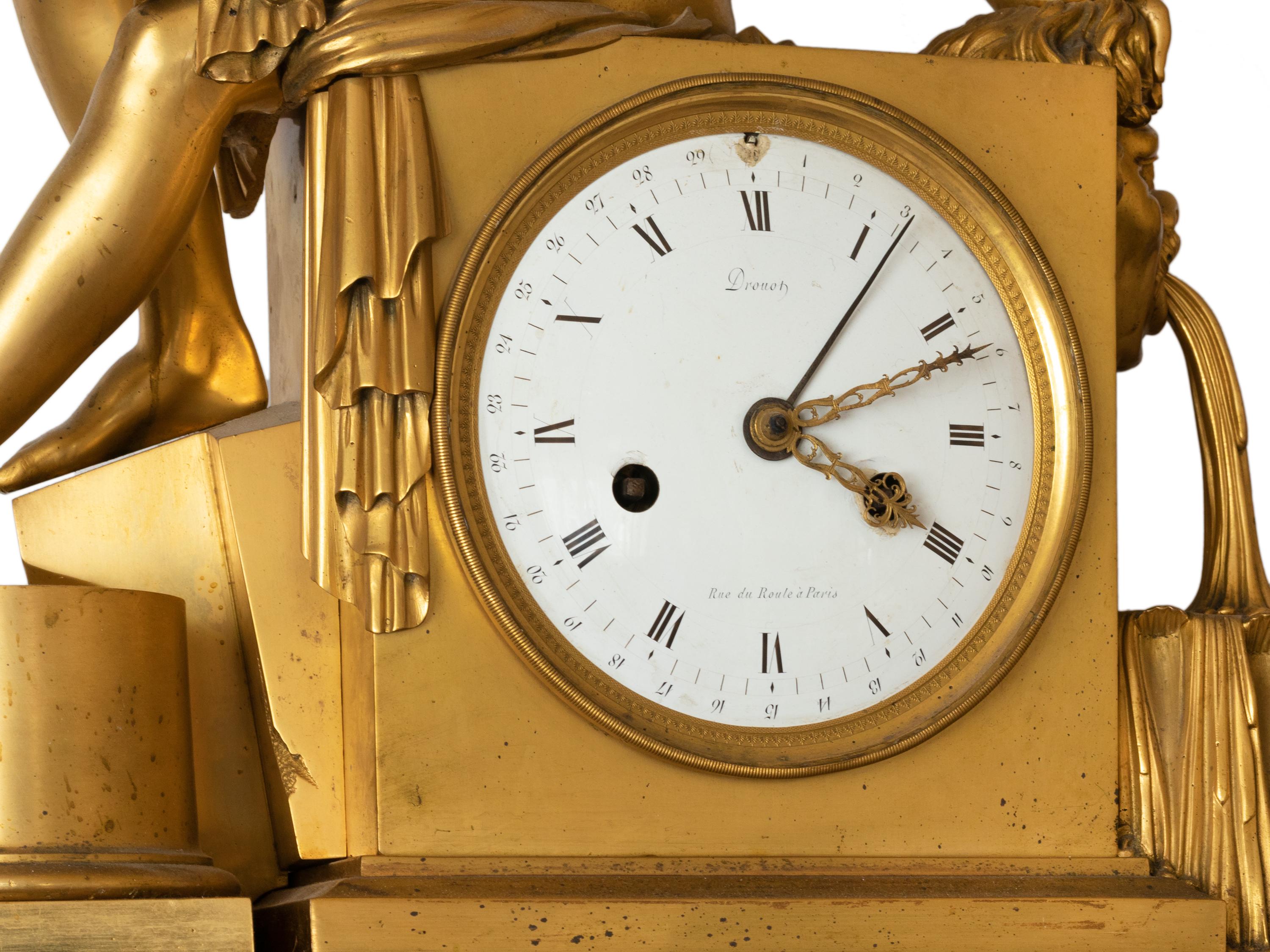  Reloj de sobremesa Imperio Drouot de bronce, S. XIX Francés en venta