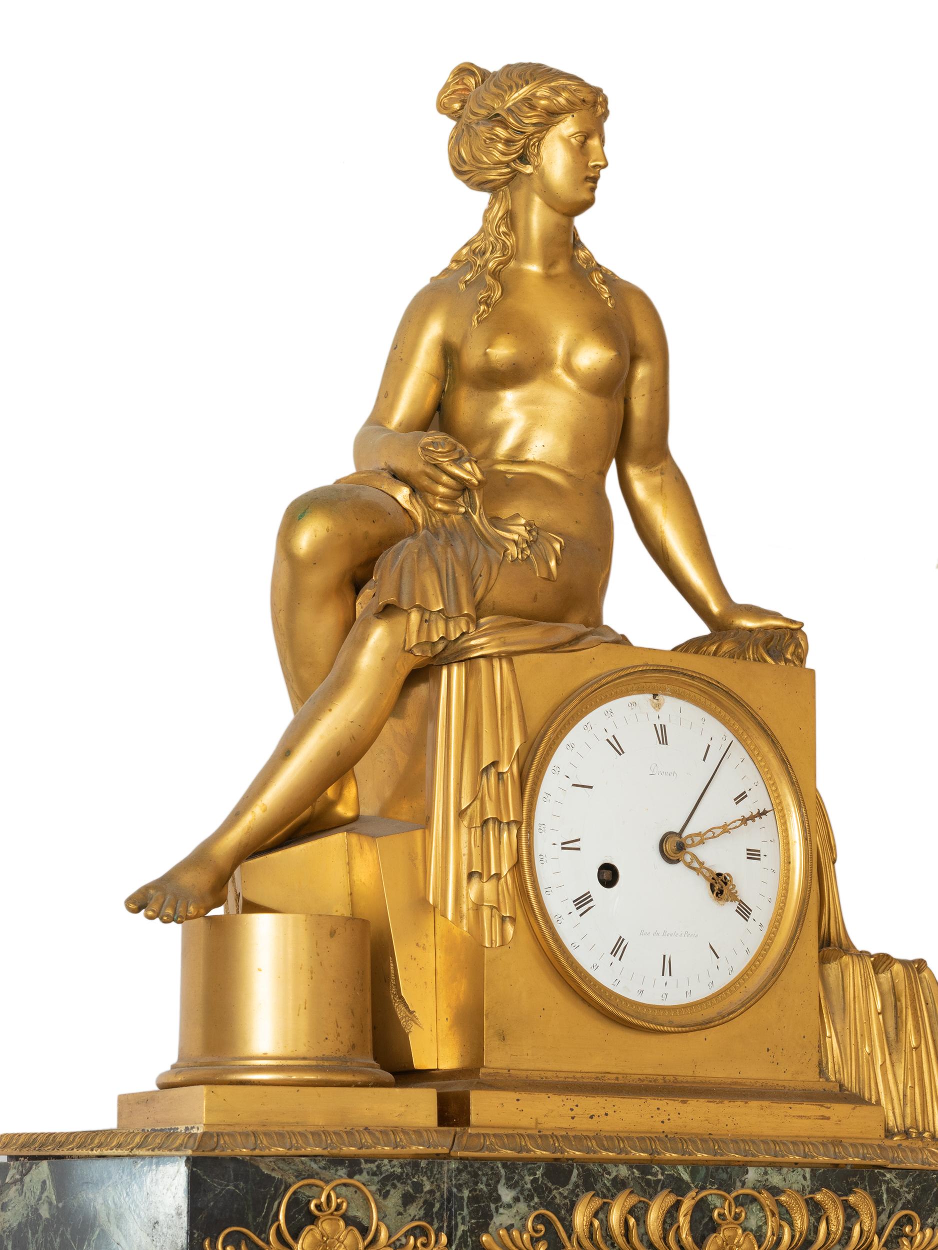  Empire Drouot Bronze Table Clock, 19th Century For Sale 4