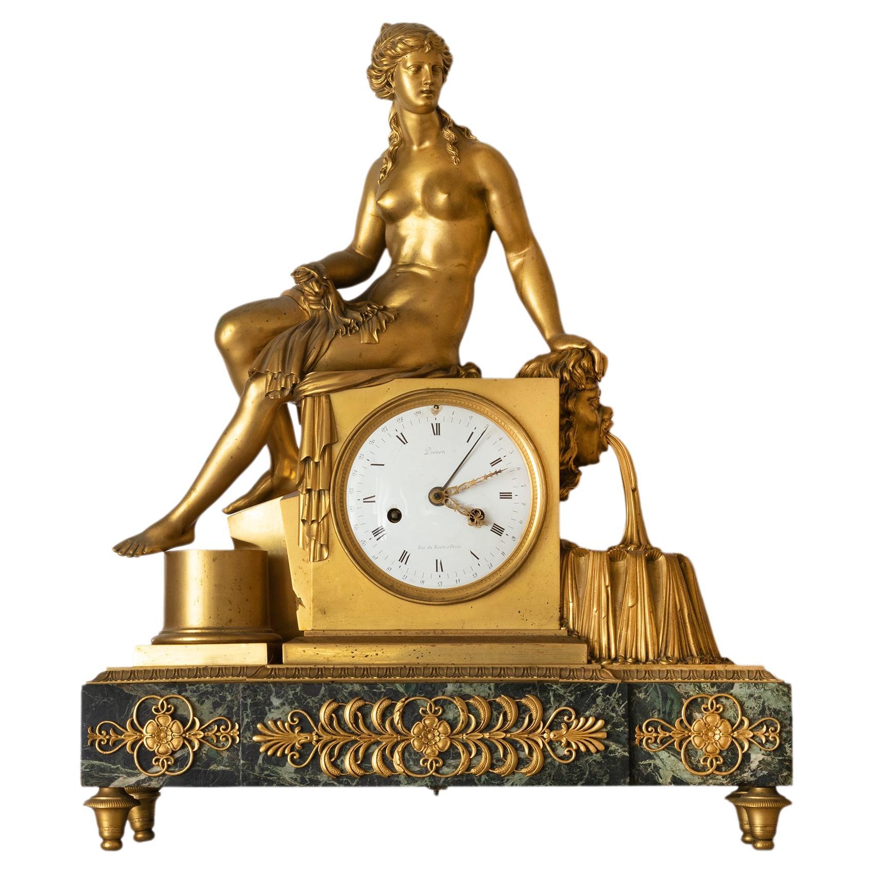  Empire Drouot Bronze Table Clock, 19th Century For Sale