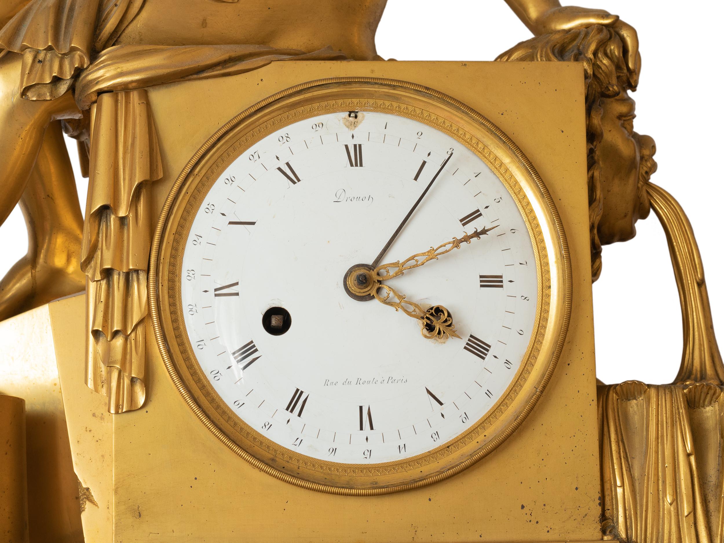 Drouot French Empire Bronze Mantel Clock, 19th Century For Sale 6