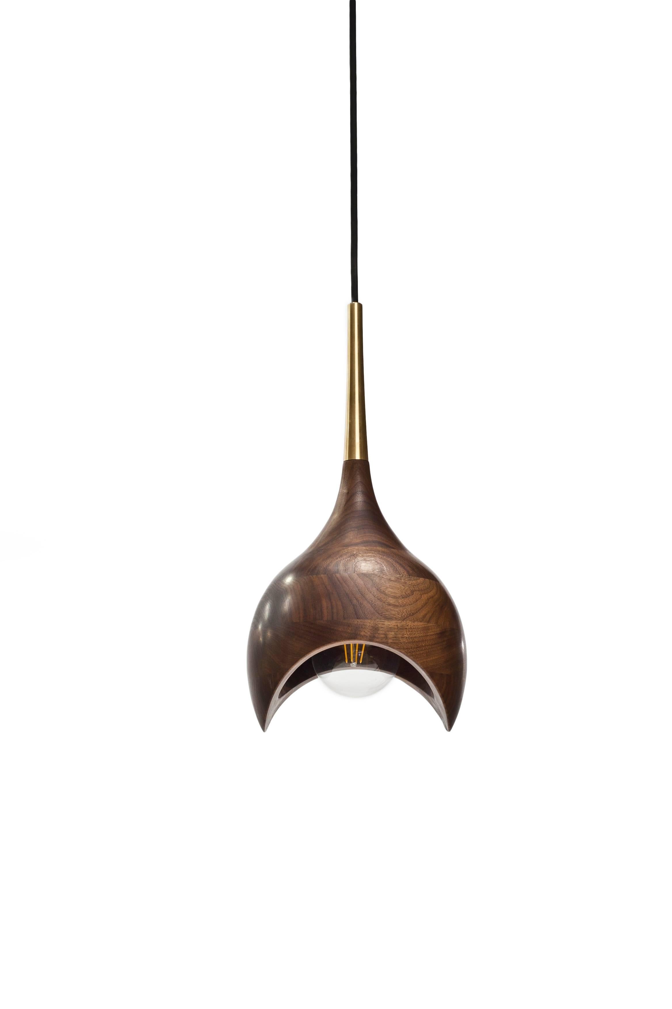 Norwegian Dråpe Pendant Lamp in Oiled Walnut and Turned Brass by Ronny Buarøy for Wooda For Sale