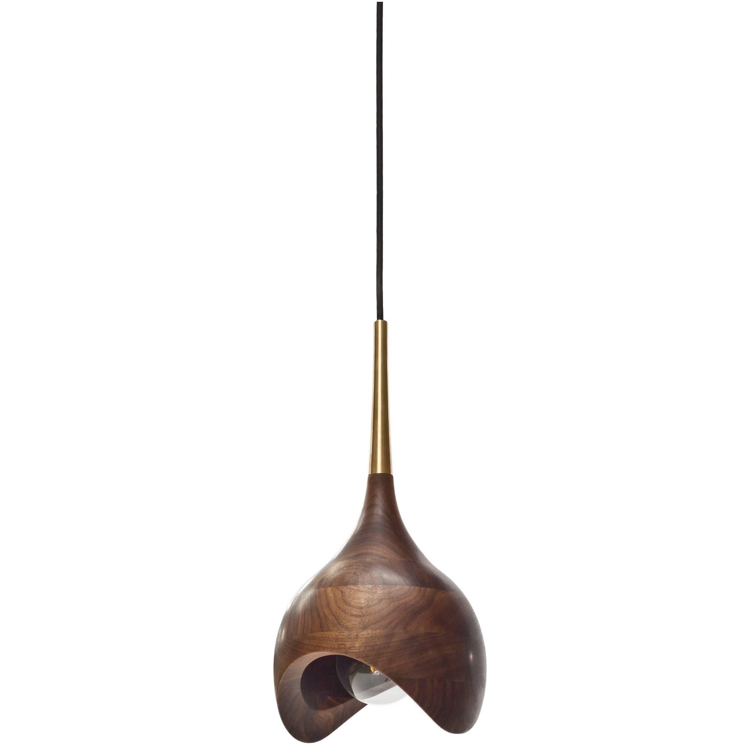 Dråpe Pendant Lamp in Oiled Walnut and Turned Brass by Ronny Buarøy for Wooda For Sale