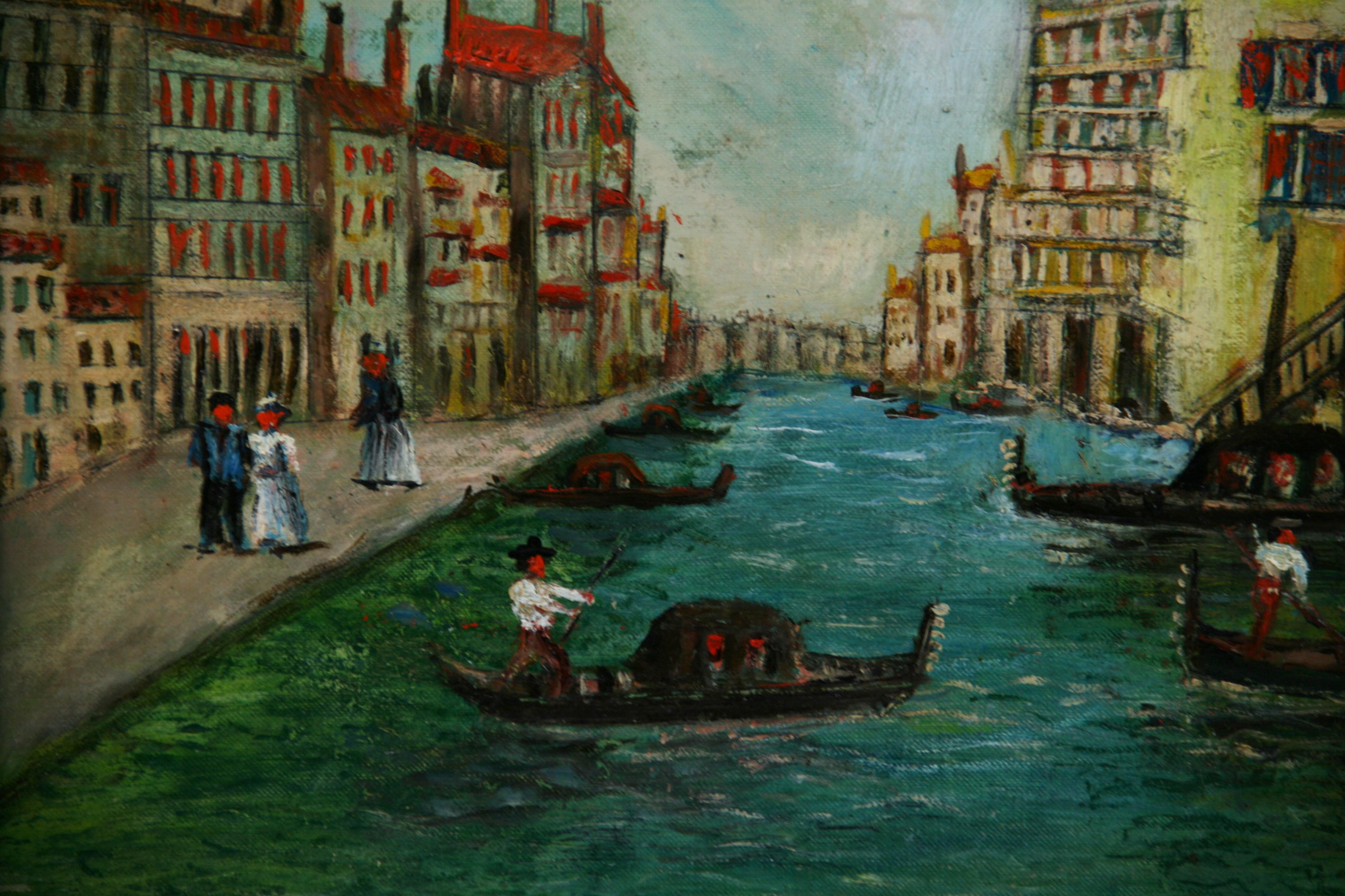 Antike Venedig Kanal Seelandschaft Landschaft Ölgemälde 1940 im Angebot 2
