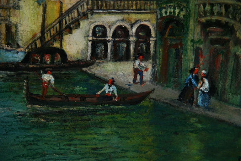 Antique Venice Canal Seascape Landscape Oil Painting 1940 For Sale 4