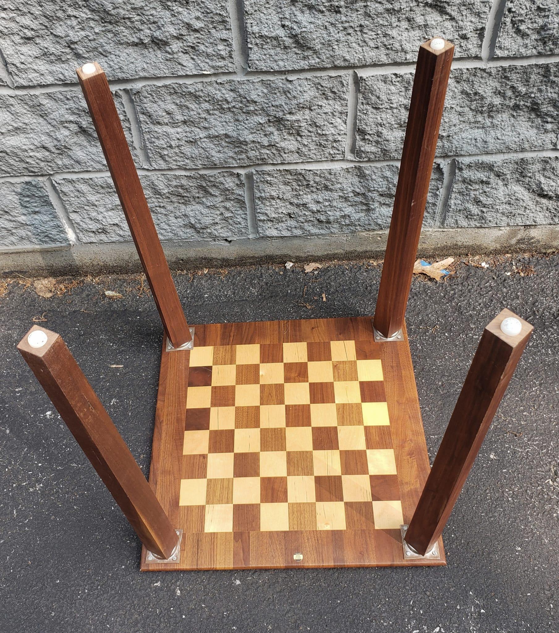 Drueke Solid Walnut and Birch Parquetry Double Sided Games Table For Sale 3