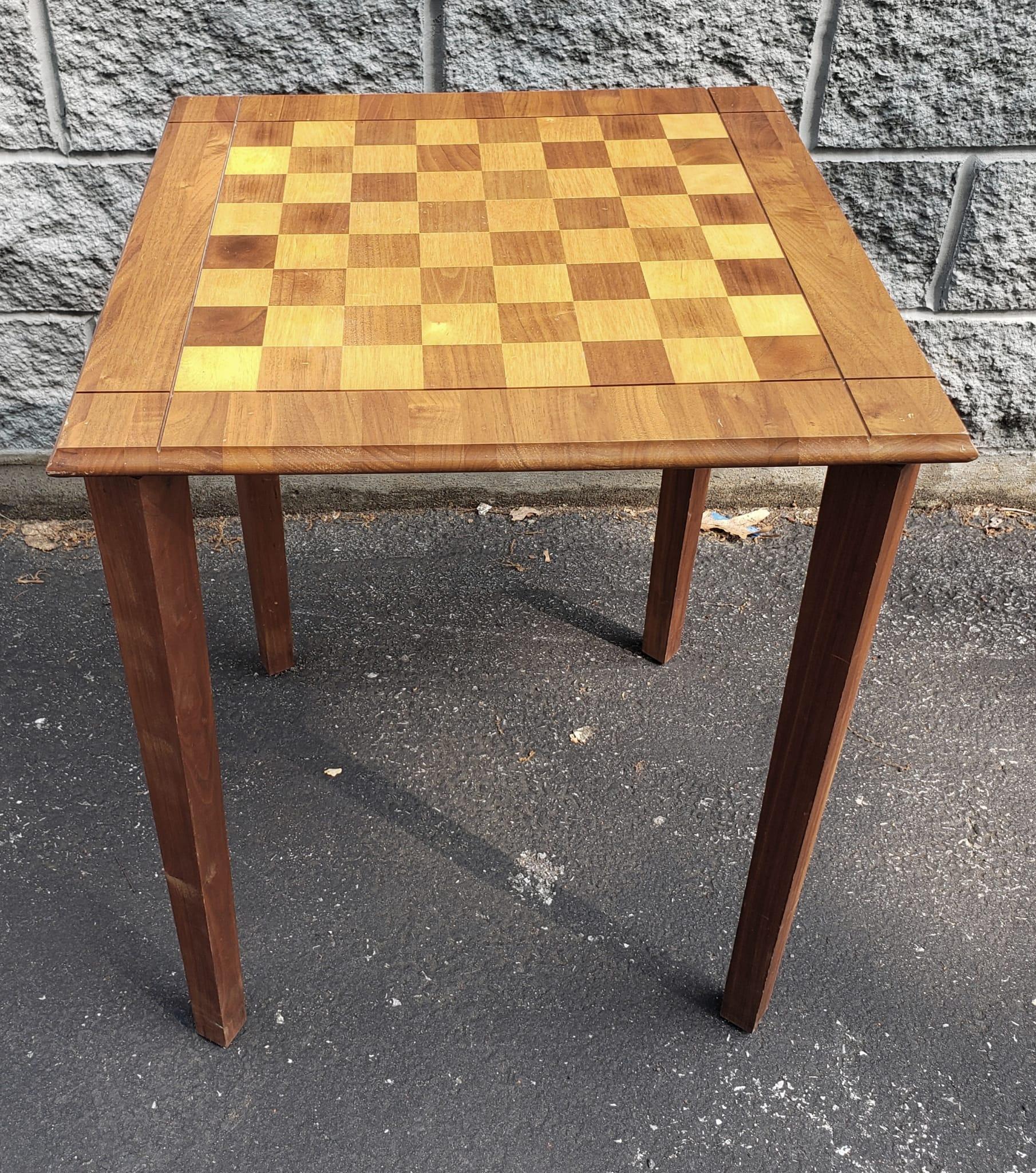 American Drueke Solid Walnut and Birch Parquetry Double Sided Games Table For Sale