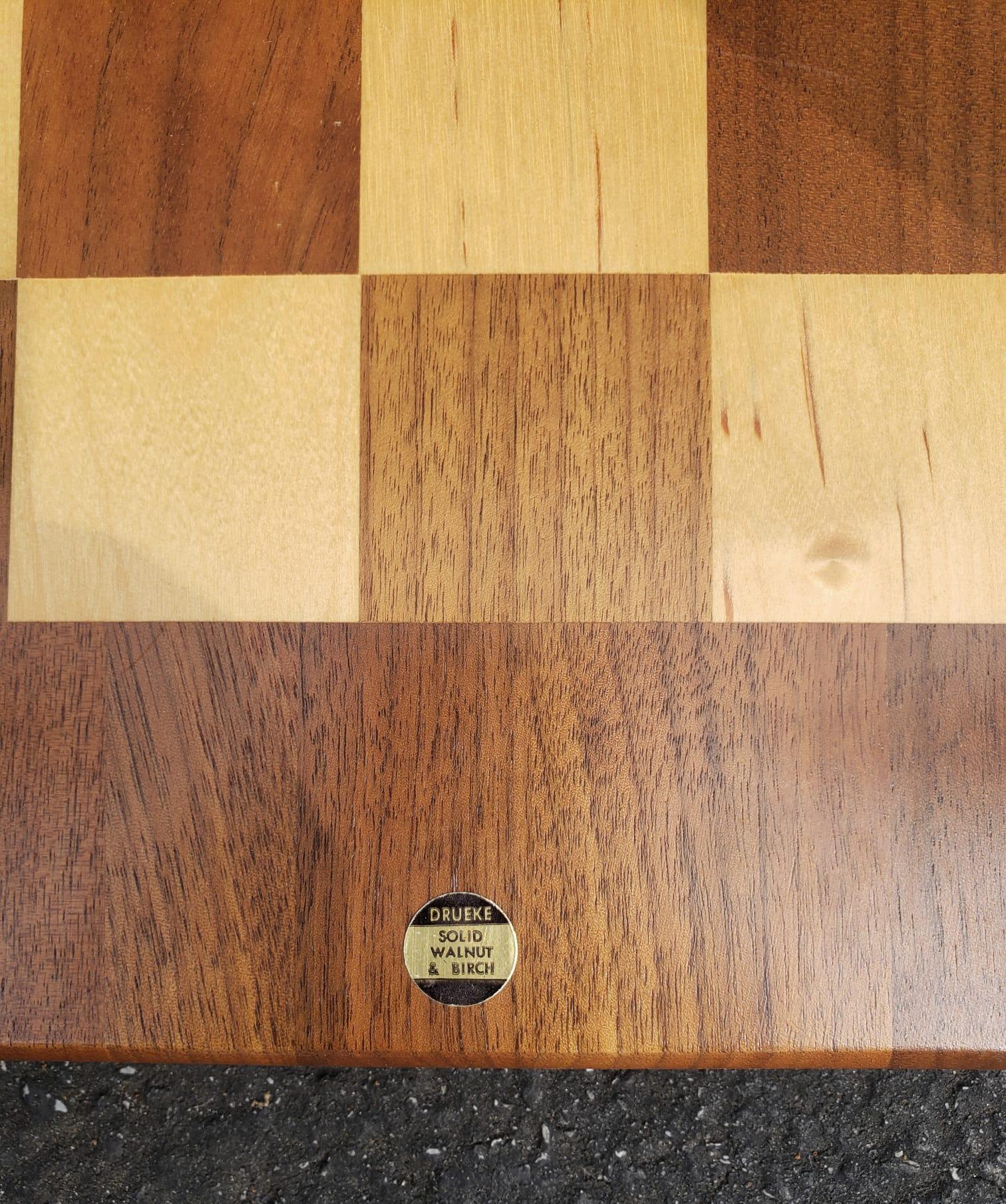 Drueke Solid Walnut and Birch Parquetry Double Sided Games Table In Good Condition For Sale In Germantown, MD