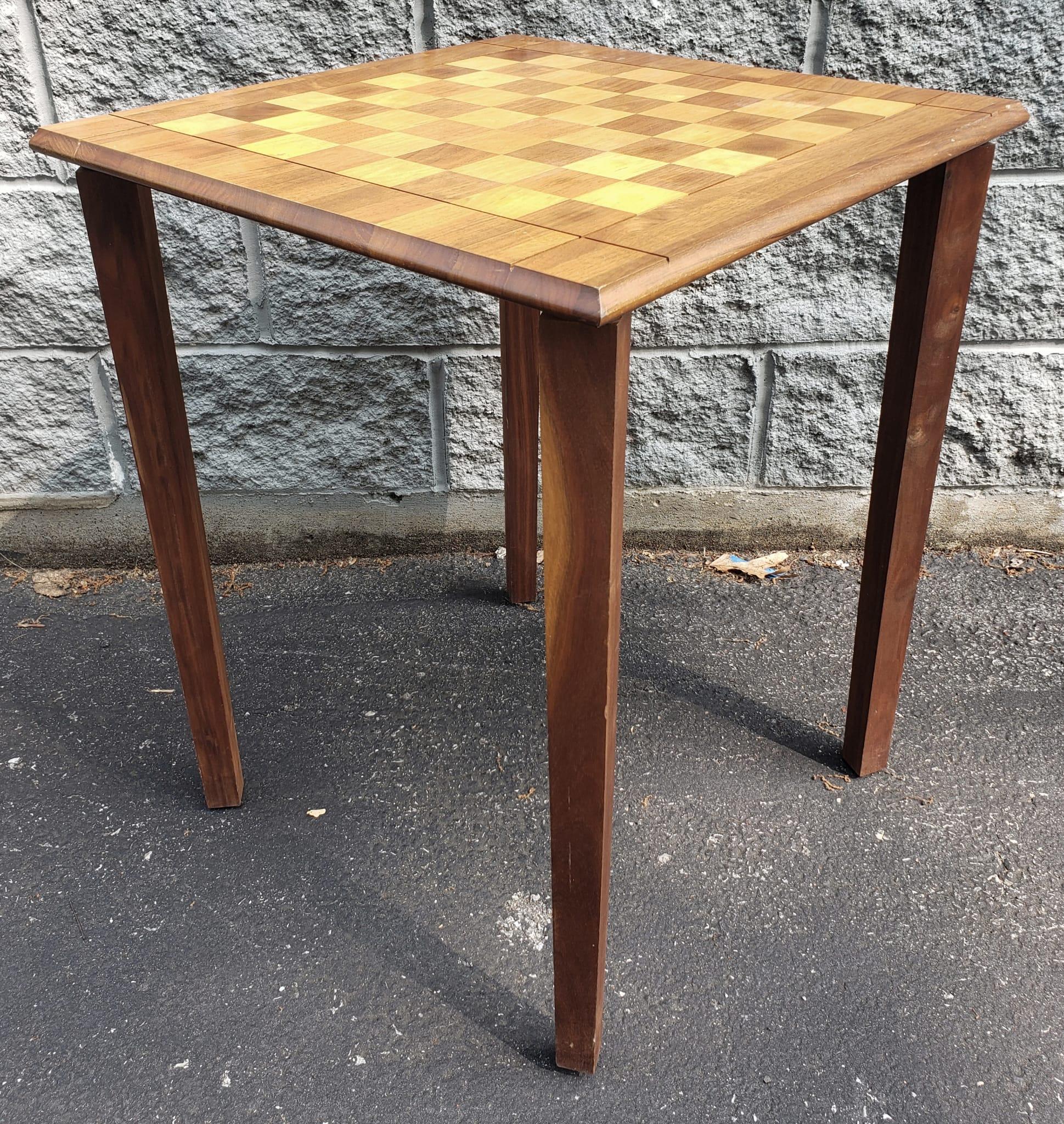 Drueke Solid Walnut and Birch Parquetry Double Sided Games Table For Sale 1