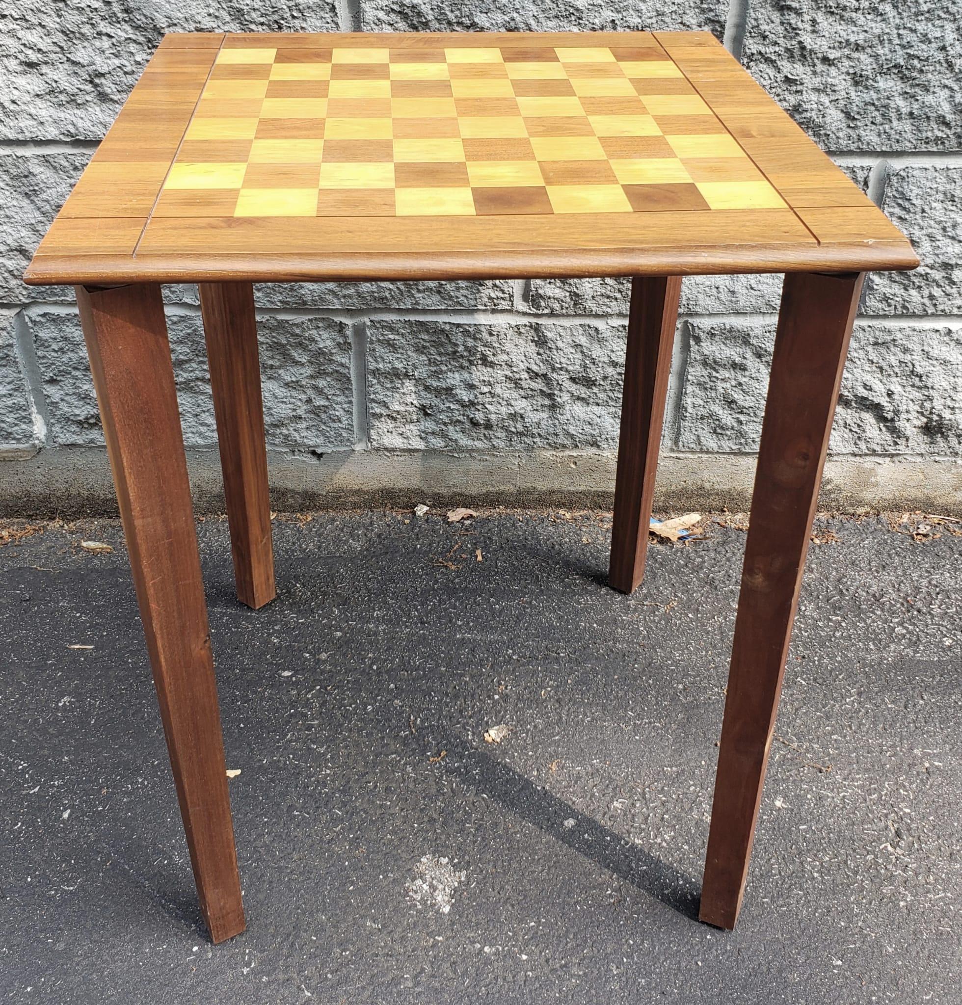 Drueke Solid Walnut and Birch Parquetry Double Sided Games Table For Sale 2