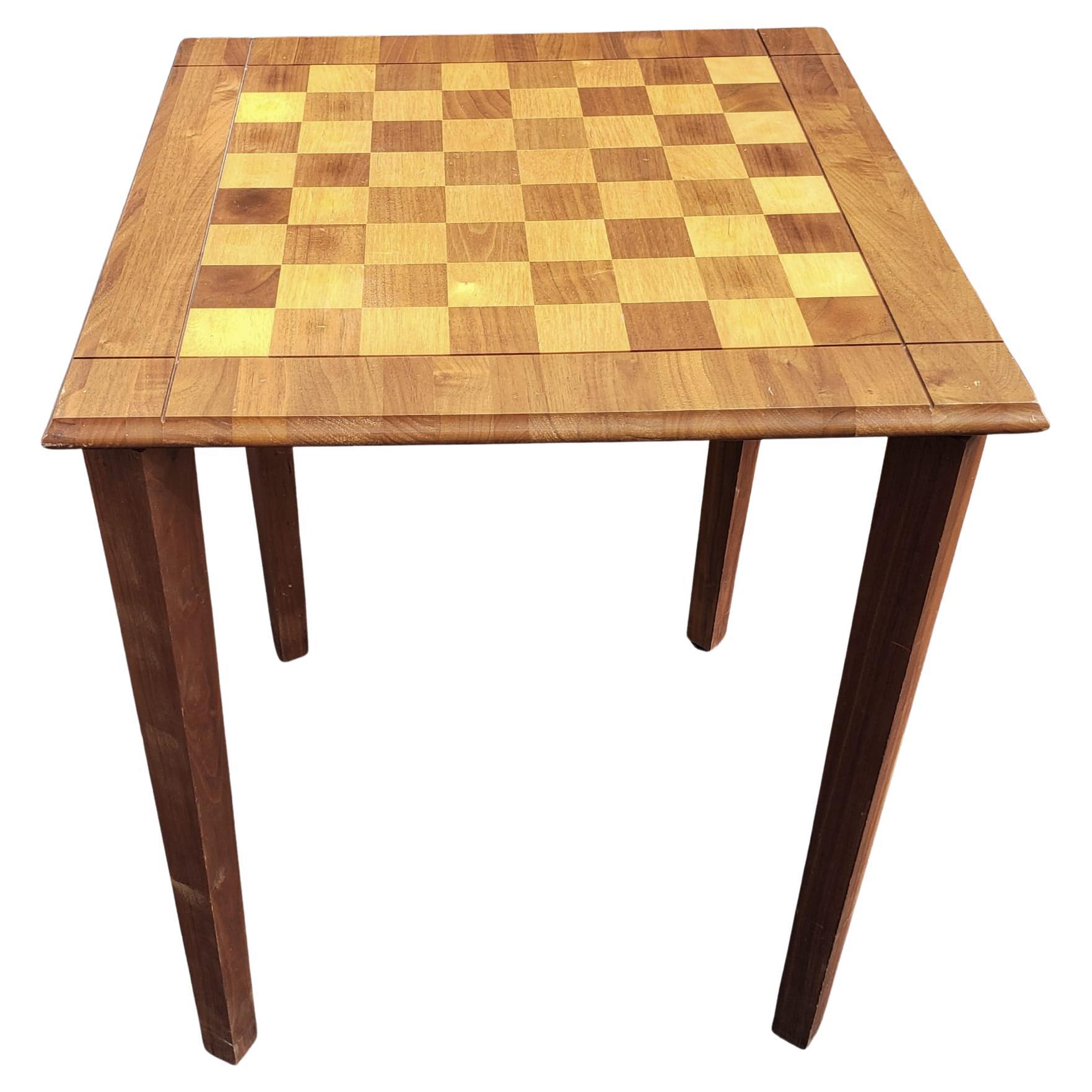Drueke Solid Walnut and Birch Parquetry Double Sided Games Table For Sale
