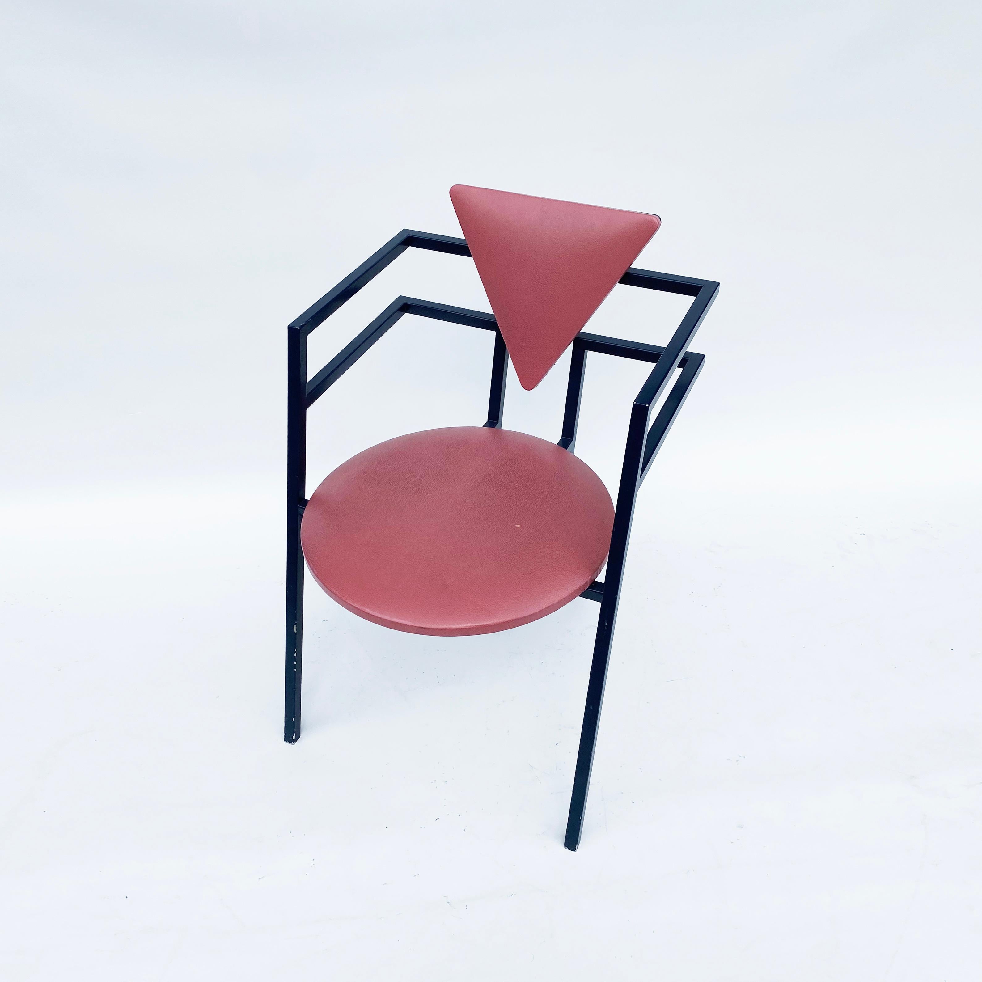 Druillet Postmodern 1980s Blau Rosa Esszimmerstuhl Jean Allemand Vintage Memphis (Pulverbeschichtet) im Angebot