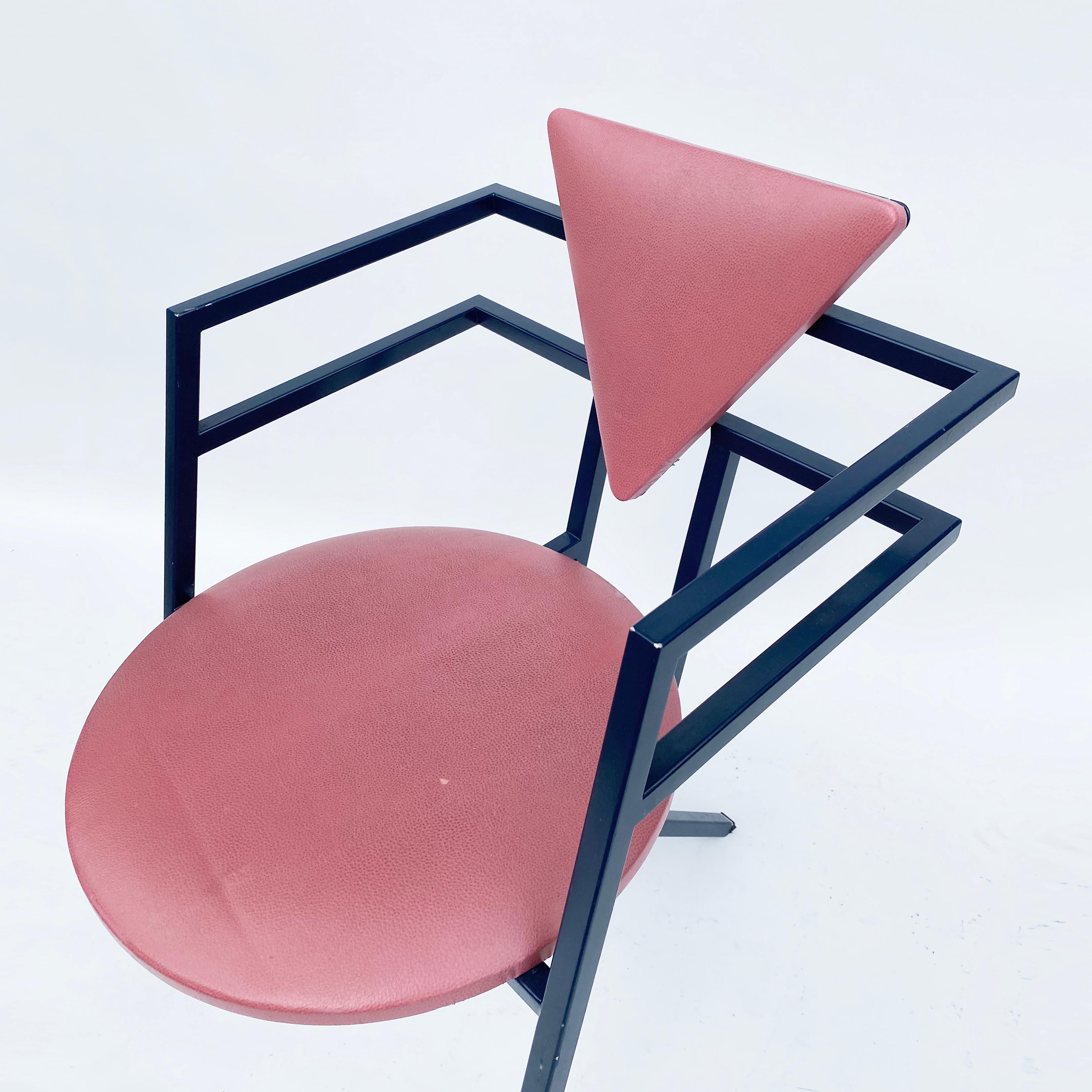 Druillet Postmodern 1980s Blau Rosa Esszimmerstuhl Jean Allemand Vintage Memphis (Ende des 20. Jahrhunderts) im Angebot
