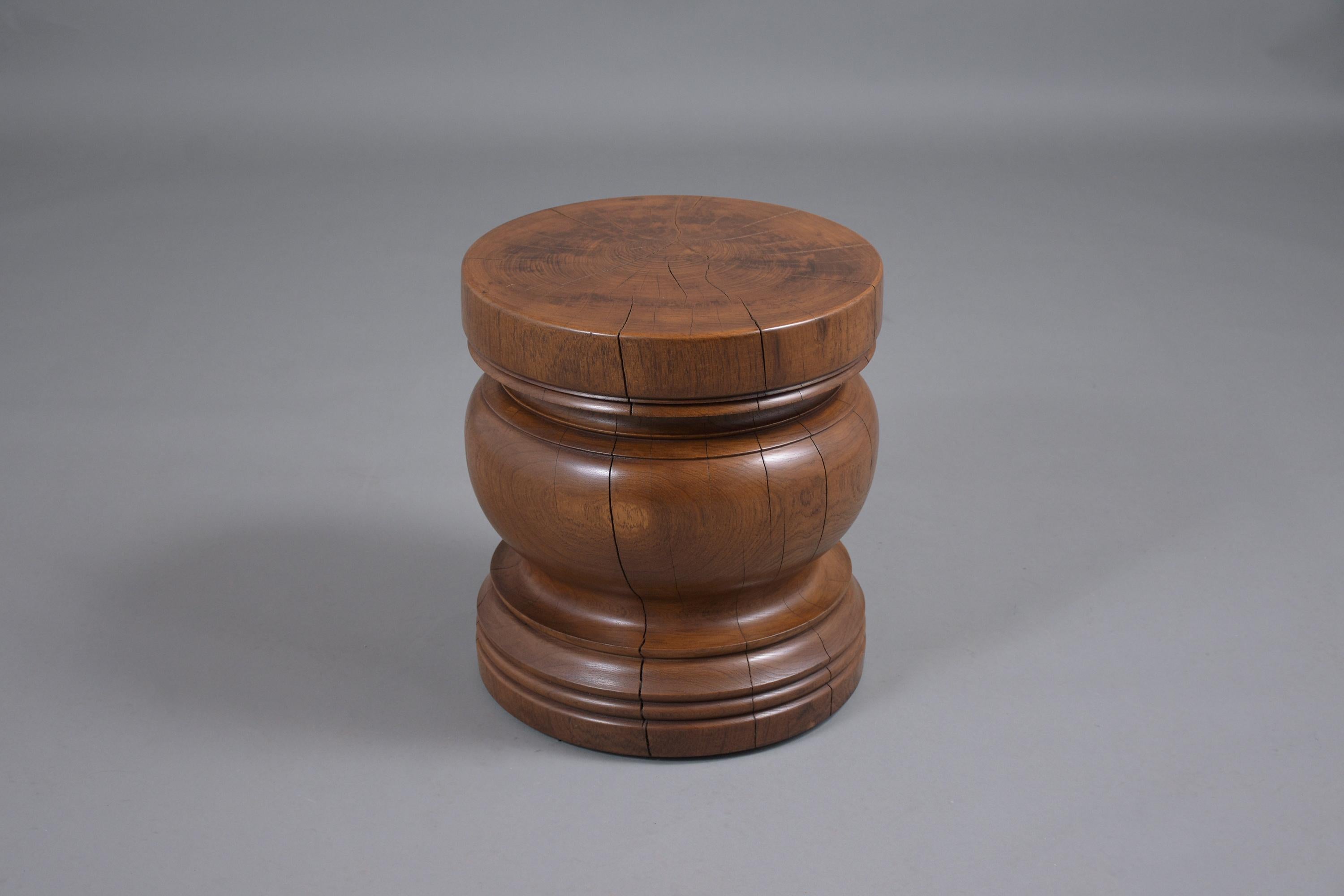 Organic Modern Carved Drum Side Table