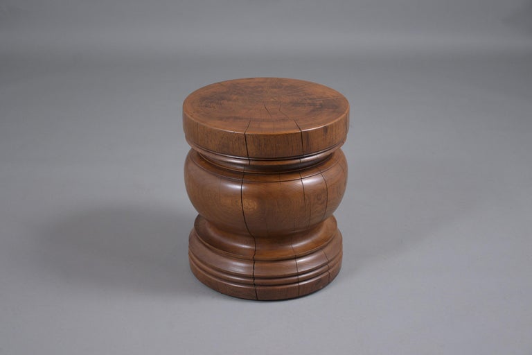 Organic Modern Carved Drum Side Table For Sale