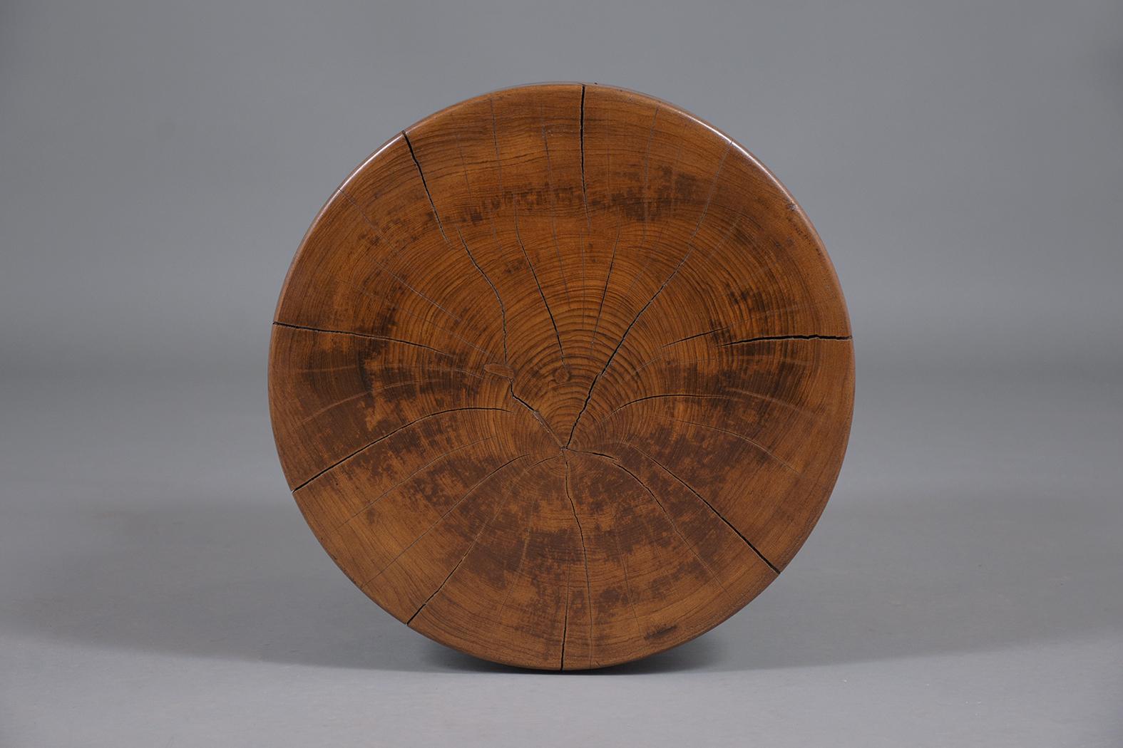 North American Carved Drum Side Table