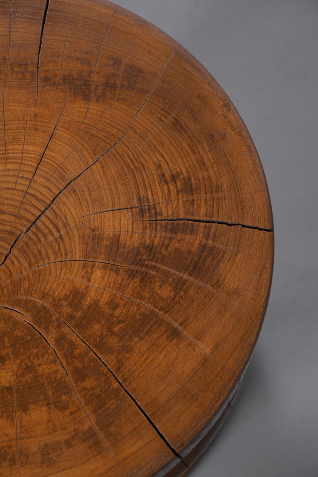 Mid-20th Century Carved Drum Side Table