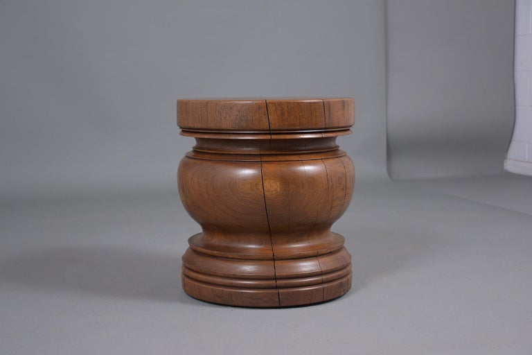 Wood Carved Drum Side Table For Sale