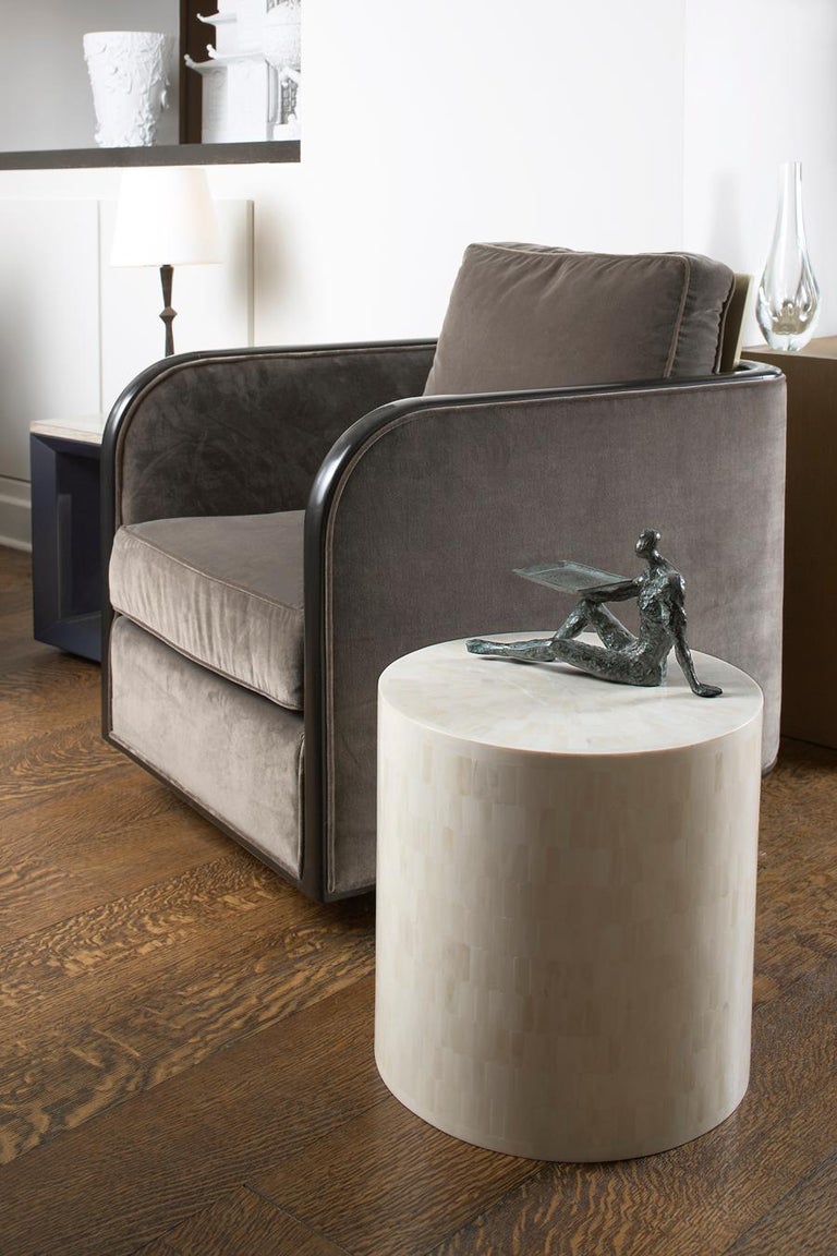 Drum End Table/Stool with Bone Marquetry For Sale at 1stDibs