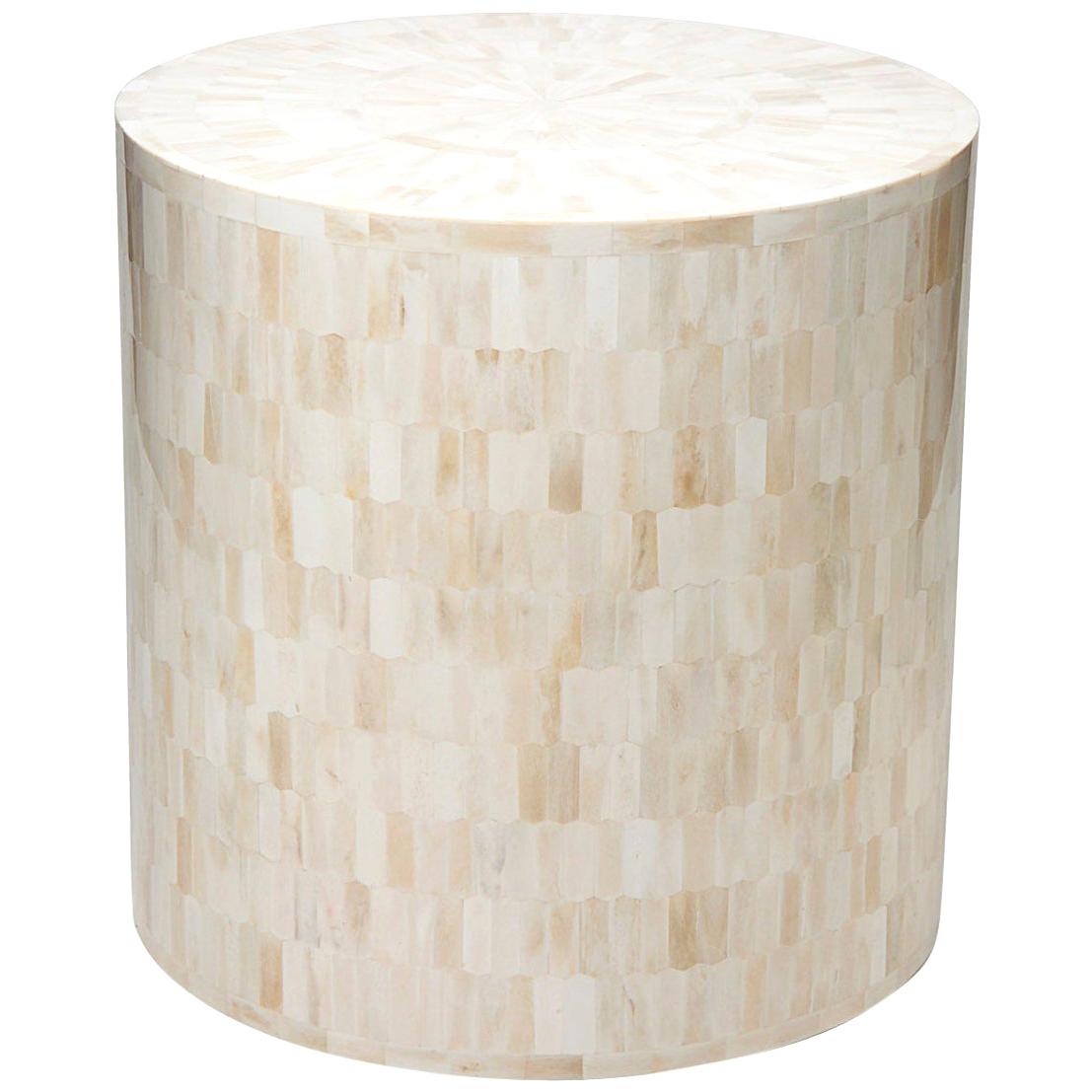 Drum End Table/Stool with Tessellated Bone Marquetry