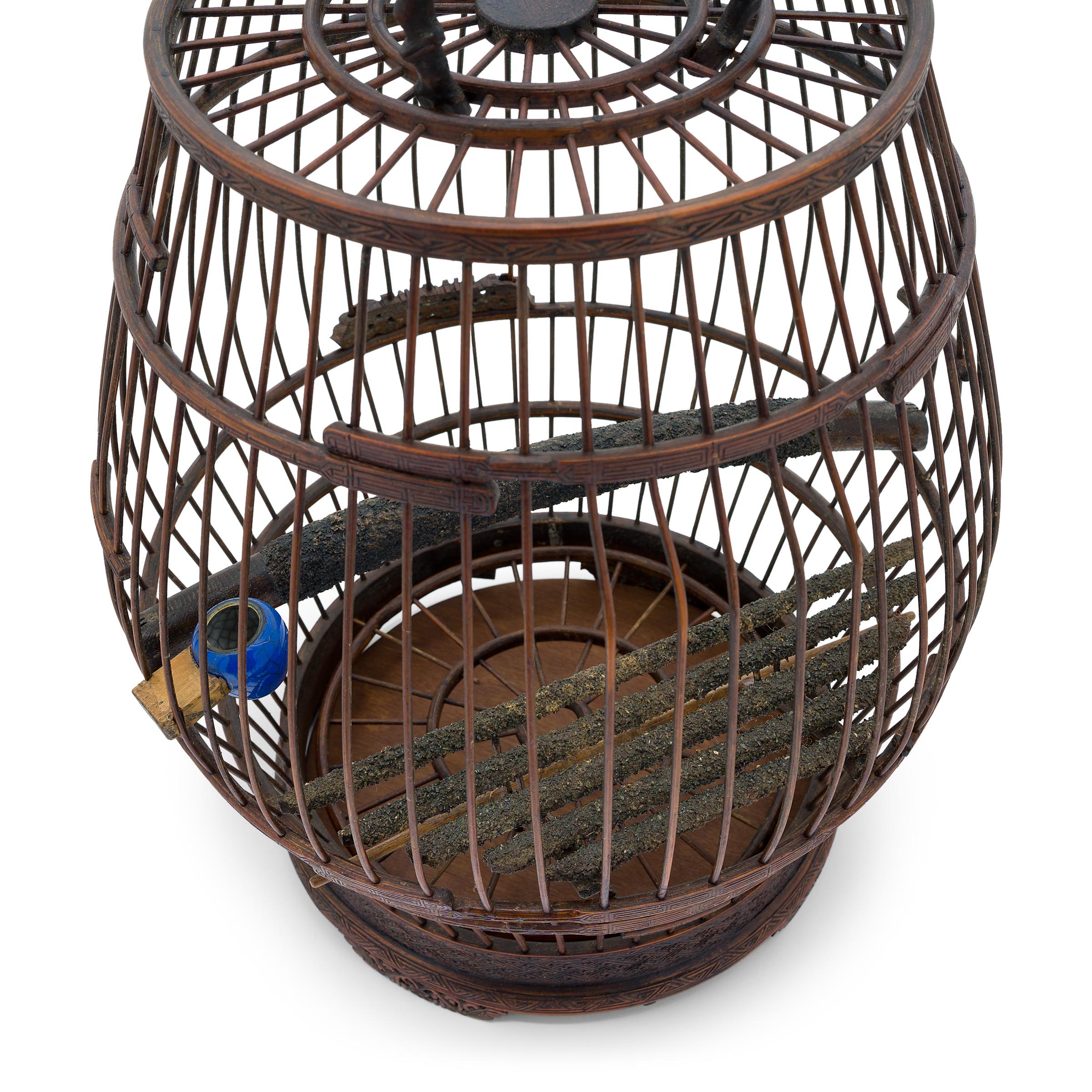 Chinois Cage à oiseaux chinoise en forme de tambour avec fausses branches, vers 1850