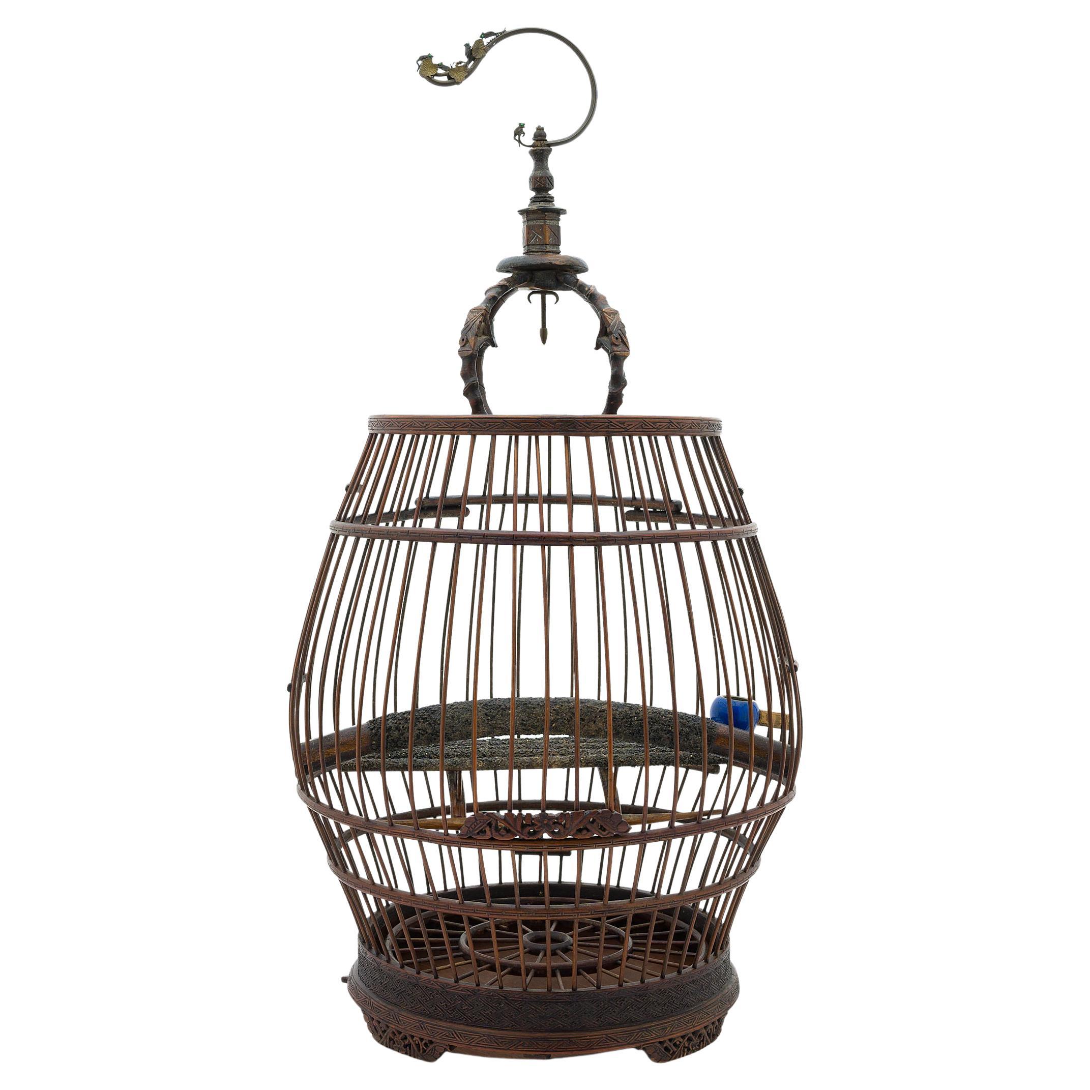 Cage à oiseaux chinoise en forme de tambour avec fausses branches, vers 1850