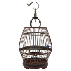 Vintage Drum-Form Chinese Birdcage with Faux Branches, circa 1850